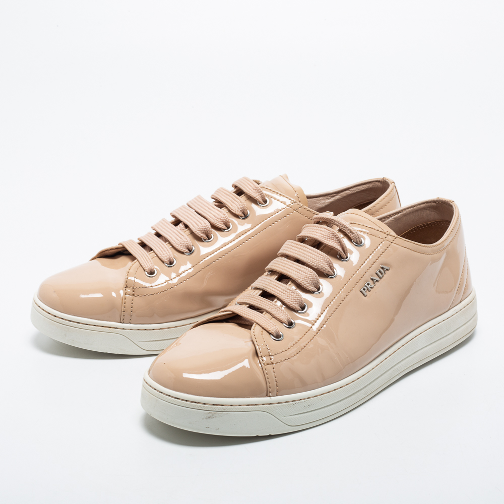 

Prada Sport Beige Patent Leather Low Top Sneakers Size