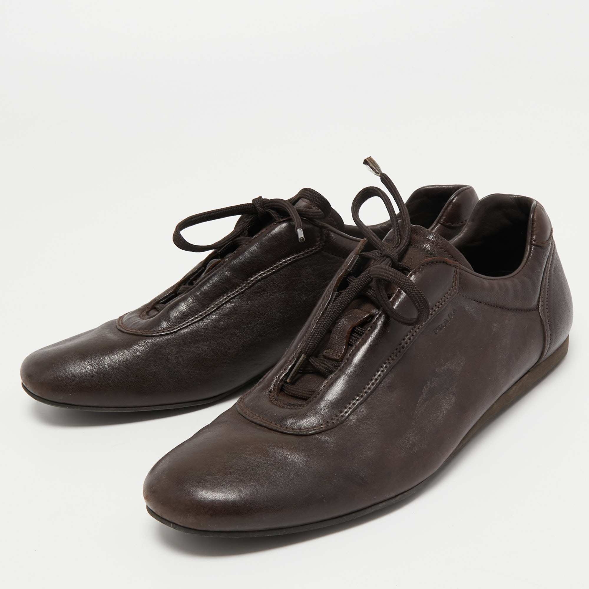 

Prada Sport Dark Brown Leather Low Top Sneakers Size