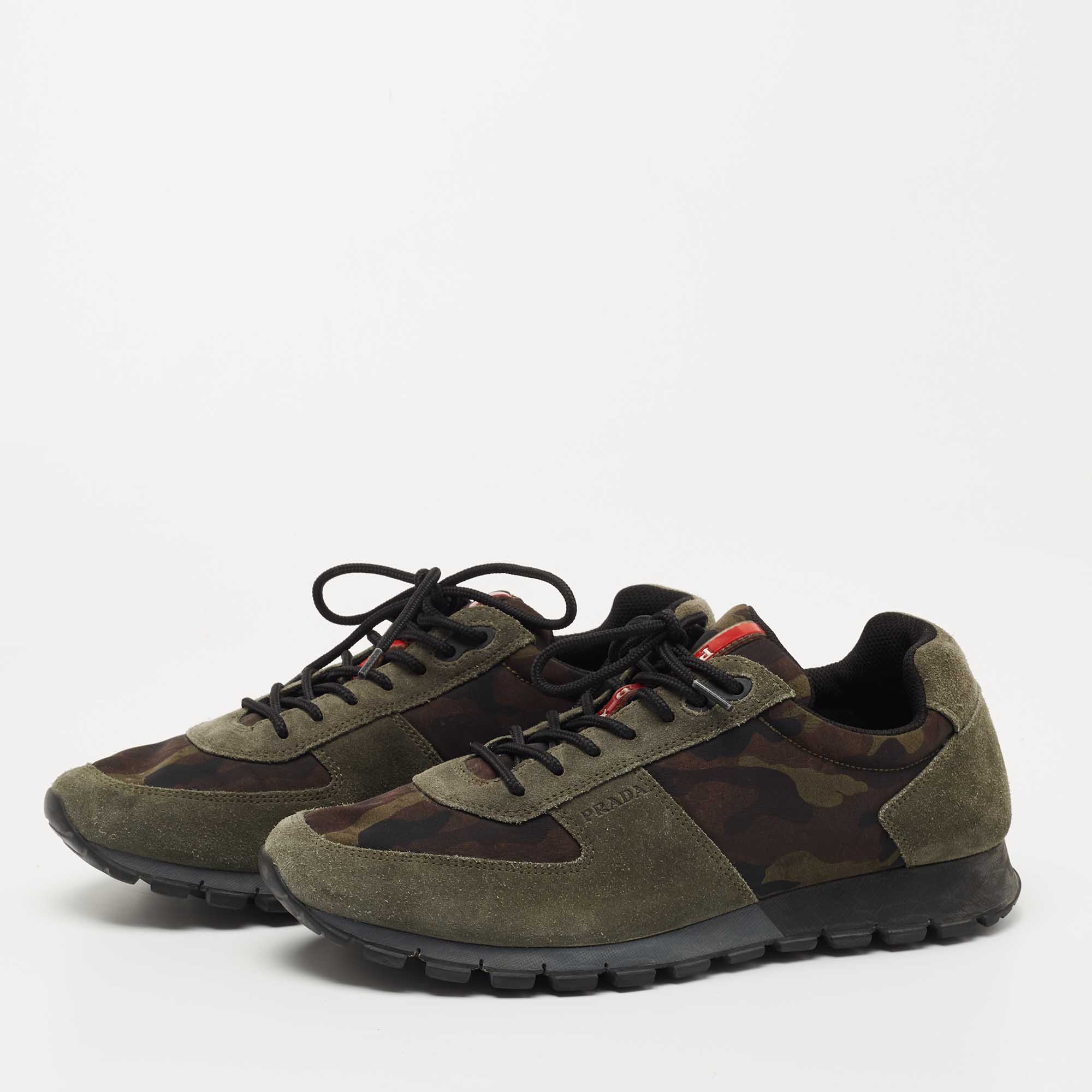 

Prada Sport Army Green Suede and Camo Print Nylon Low Top Sneakers Size