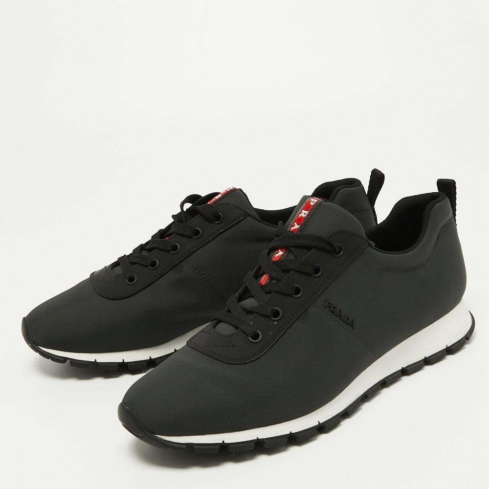 

Prada Sport Dark Green/Black Canvas and Leather Low Top Sneakers Size