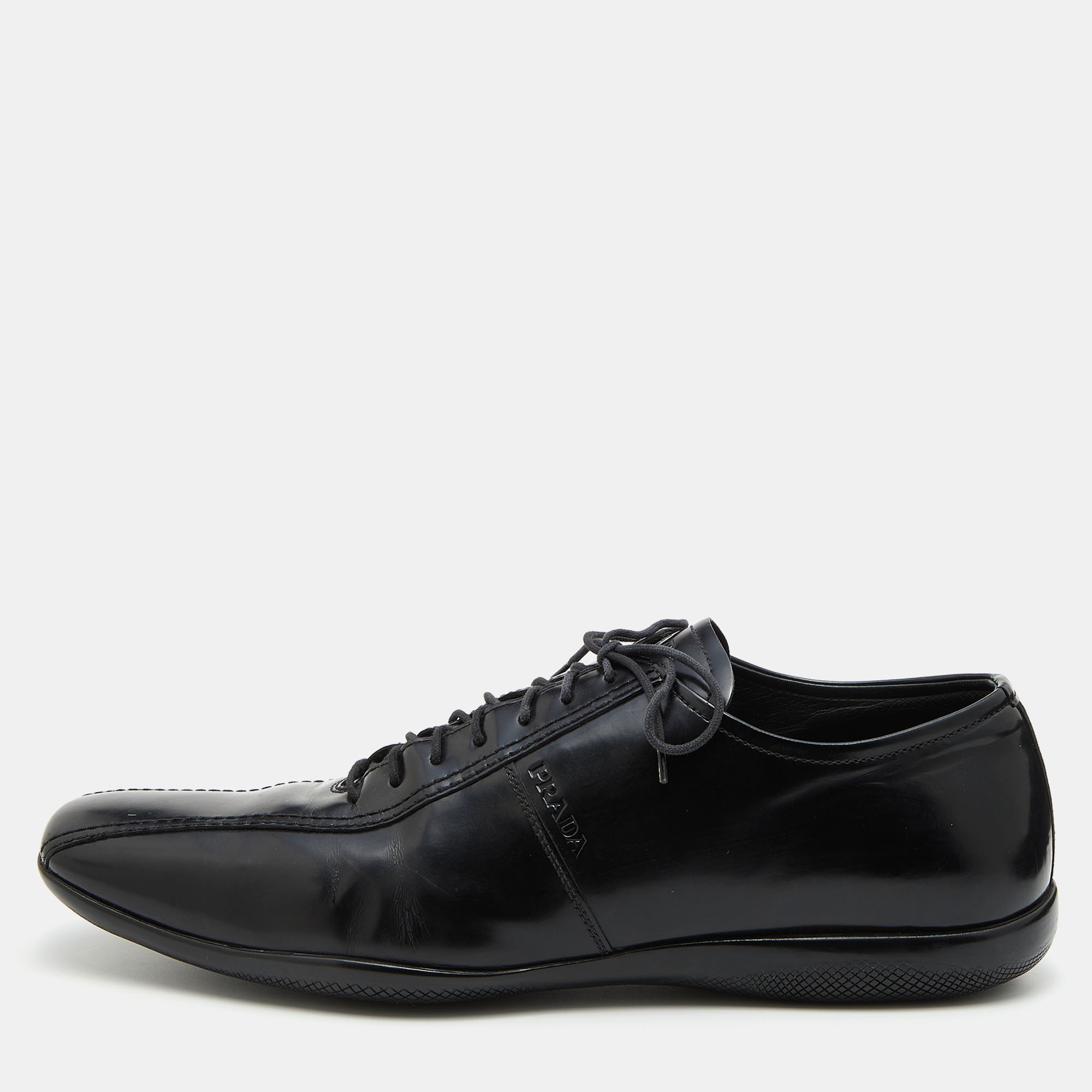 Pre-owned Prada Black Leather Lace Up Oxfords Size 45