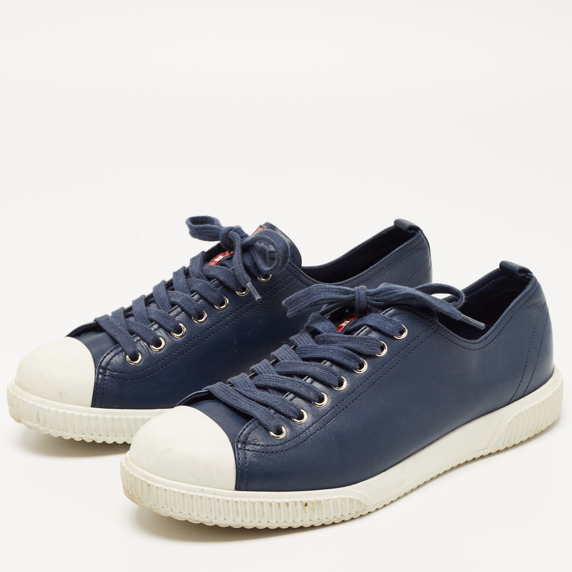

Prada Sport Navy Blue Leather Low Top Sneakers Size