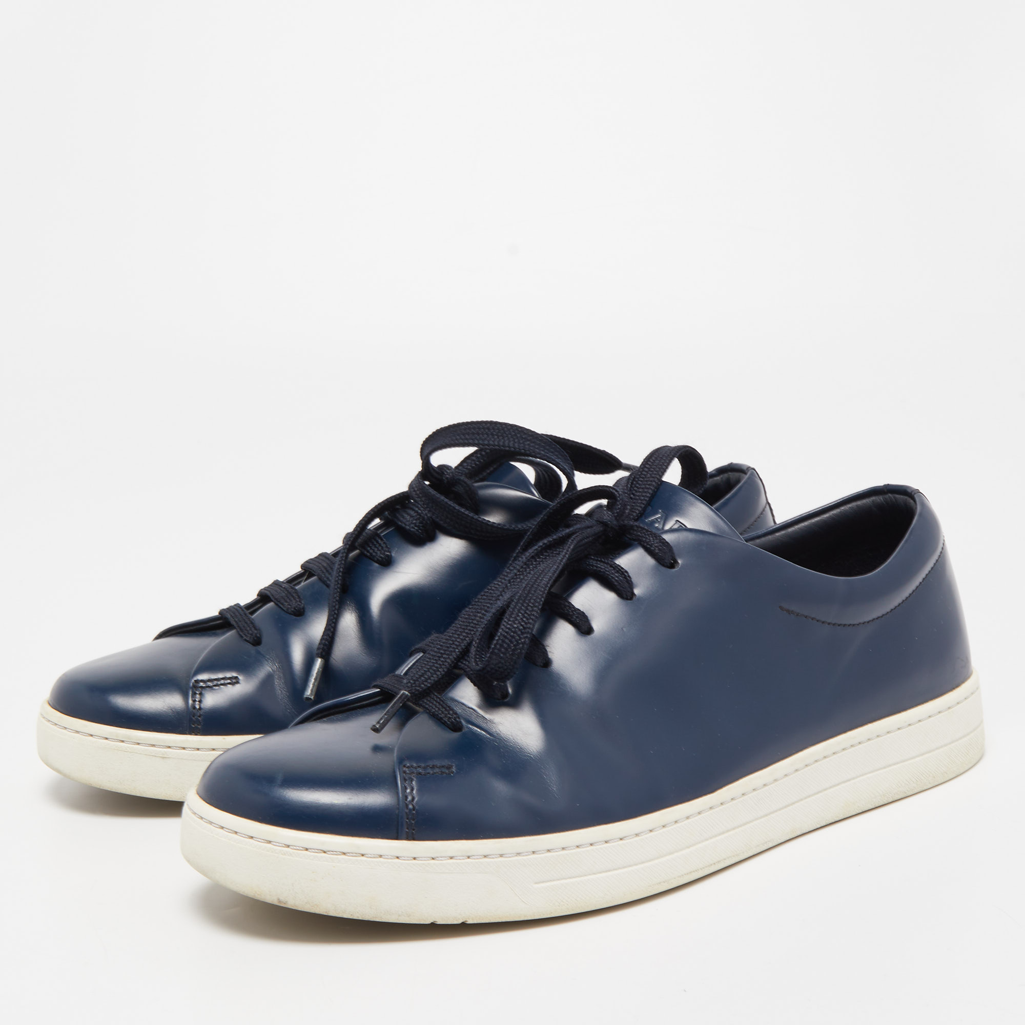 

Prada Sport Navy Blue Leather Low Top Sneakers Size