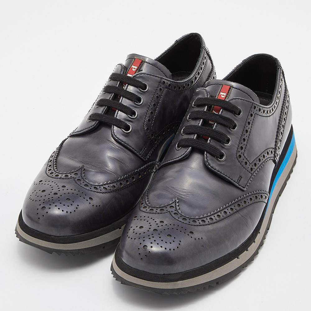 

Prada Sport Grey Leather Brogue-Oxford Sneakers Size