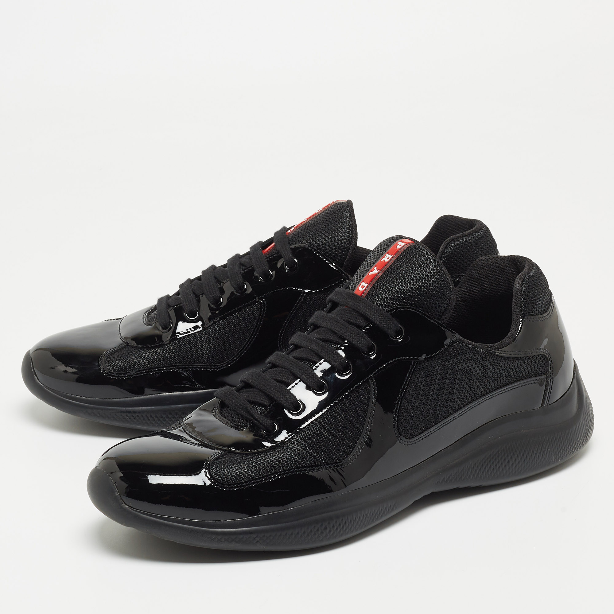 

Prada Black Mesh And Patent Leather Carrie Lace Up Sneakers Size