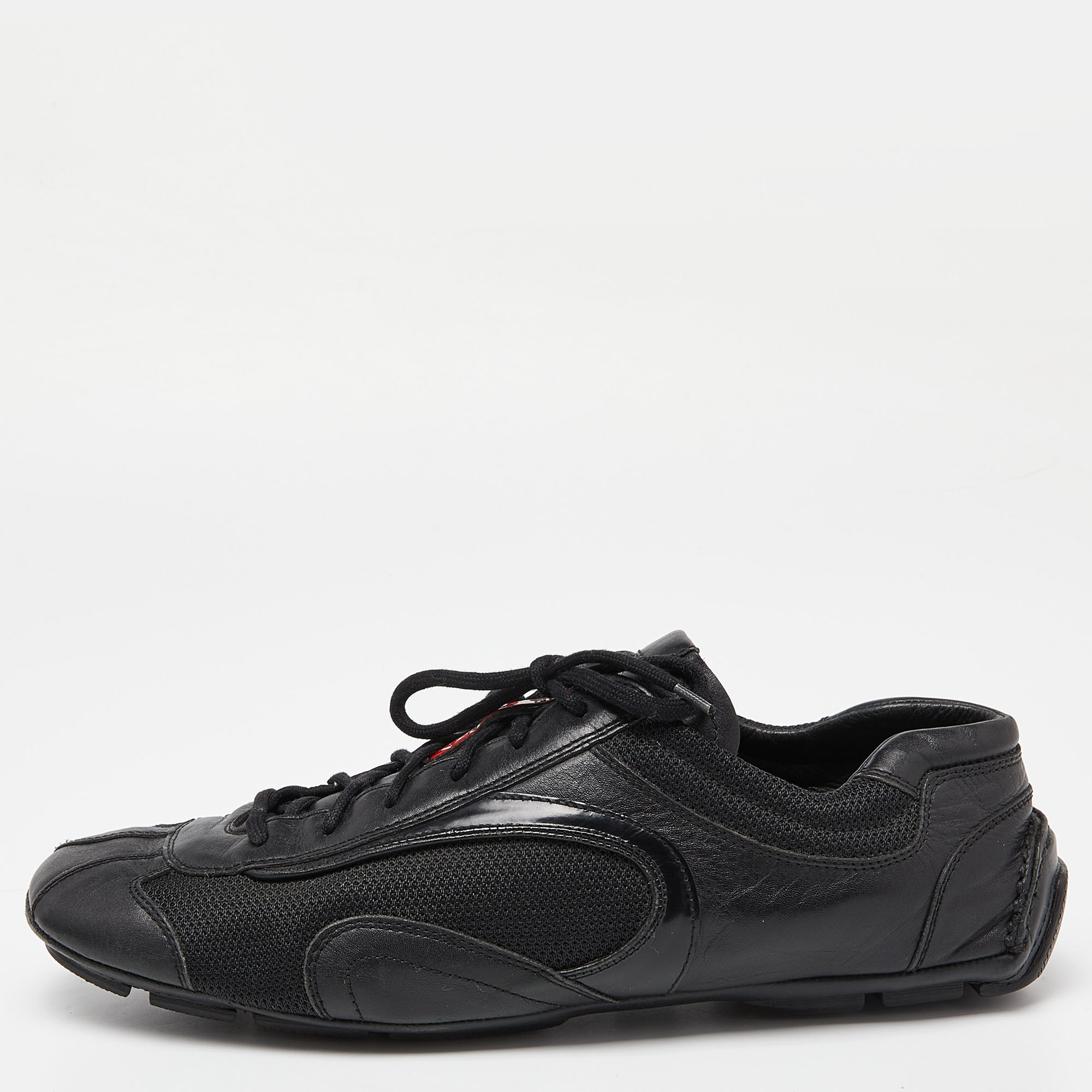 Pre-owned Prada Black Leather Low Top Trainers Size 45