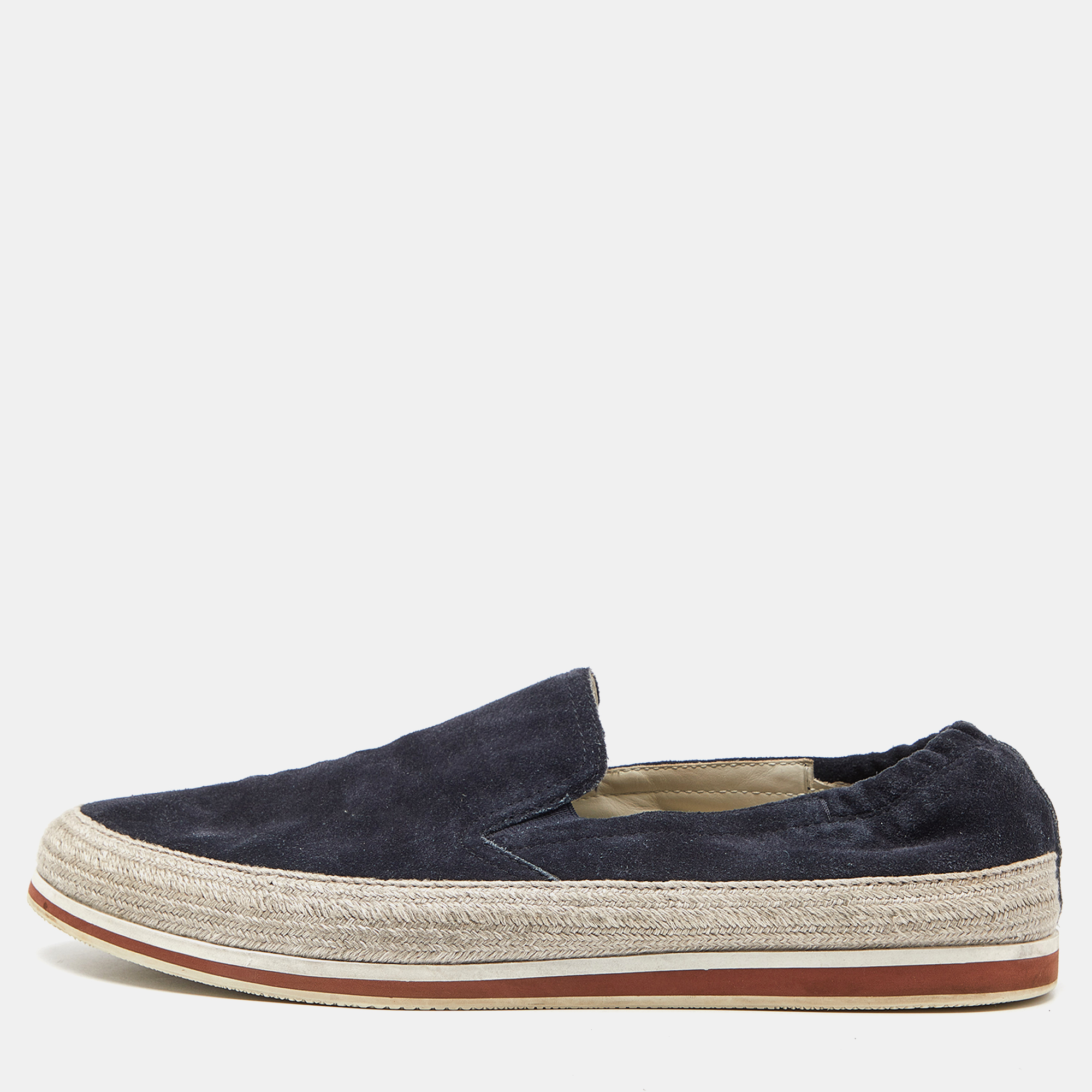 Pre-owned Prada Blue Suede Espadrille Slip On Sneakers Size 40