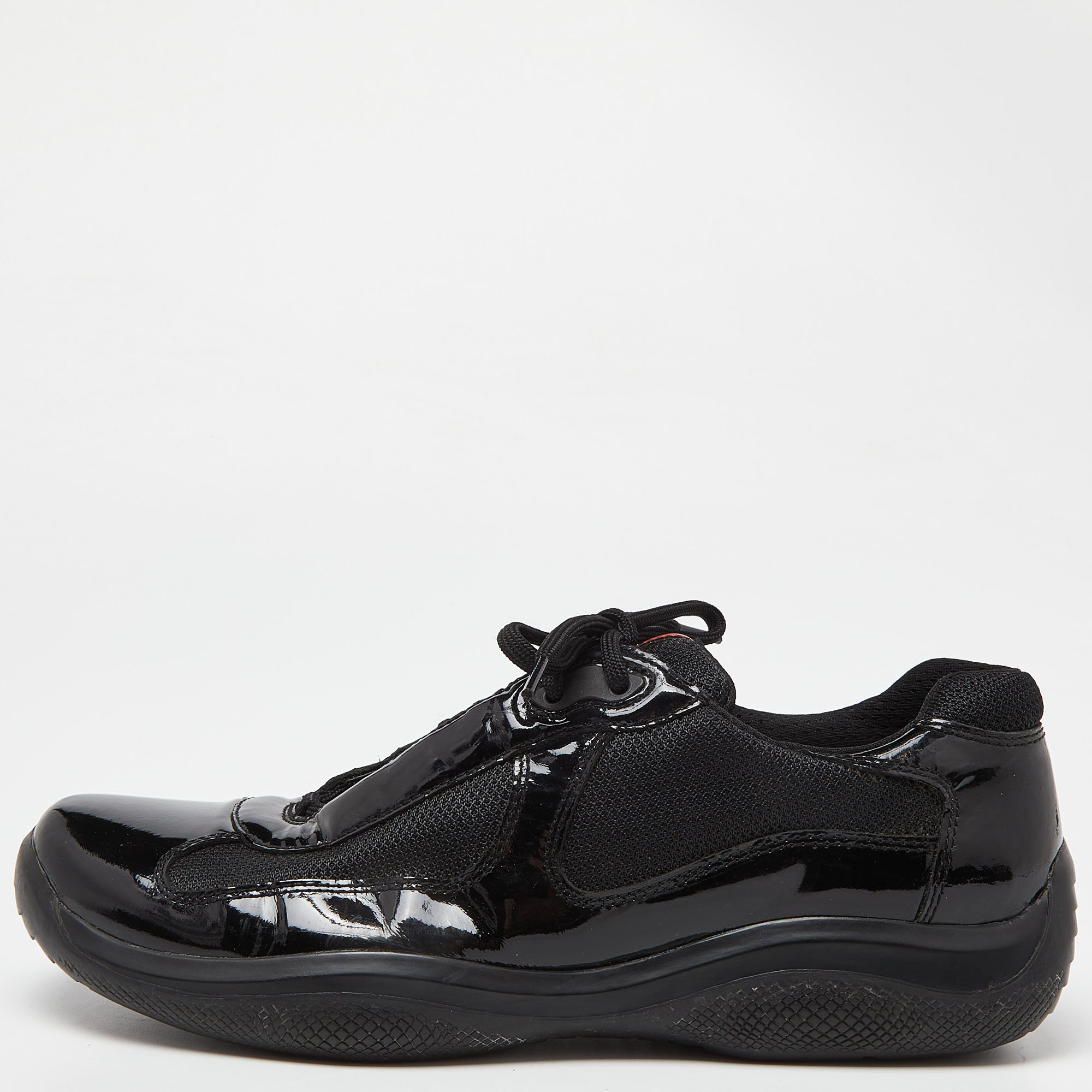 

Prada Sport Black Mesh and Patent Leather Lace Up Low Top Sneakers Size