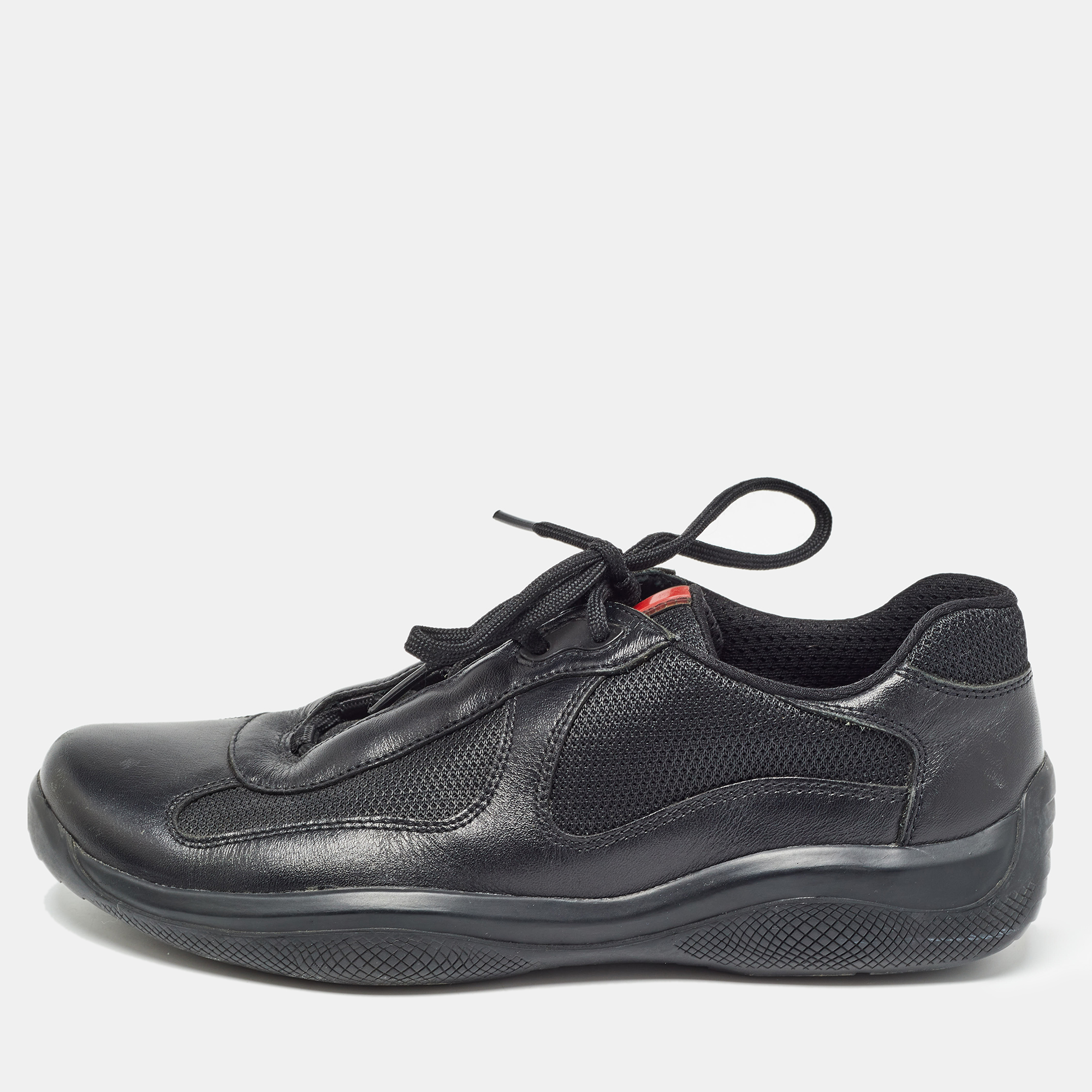 Pre-owned Prada Black Mesh And Leather Low Top Trainers Size 40
