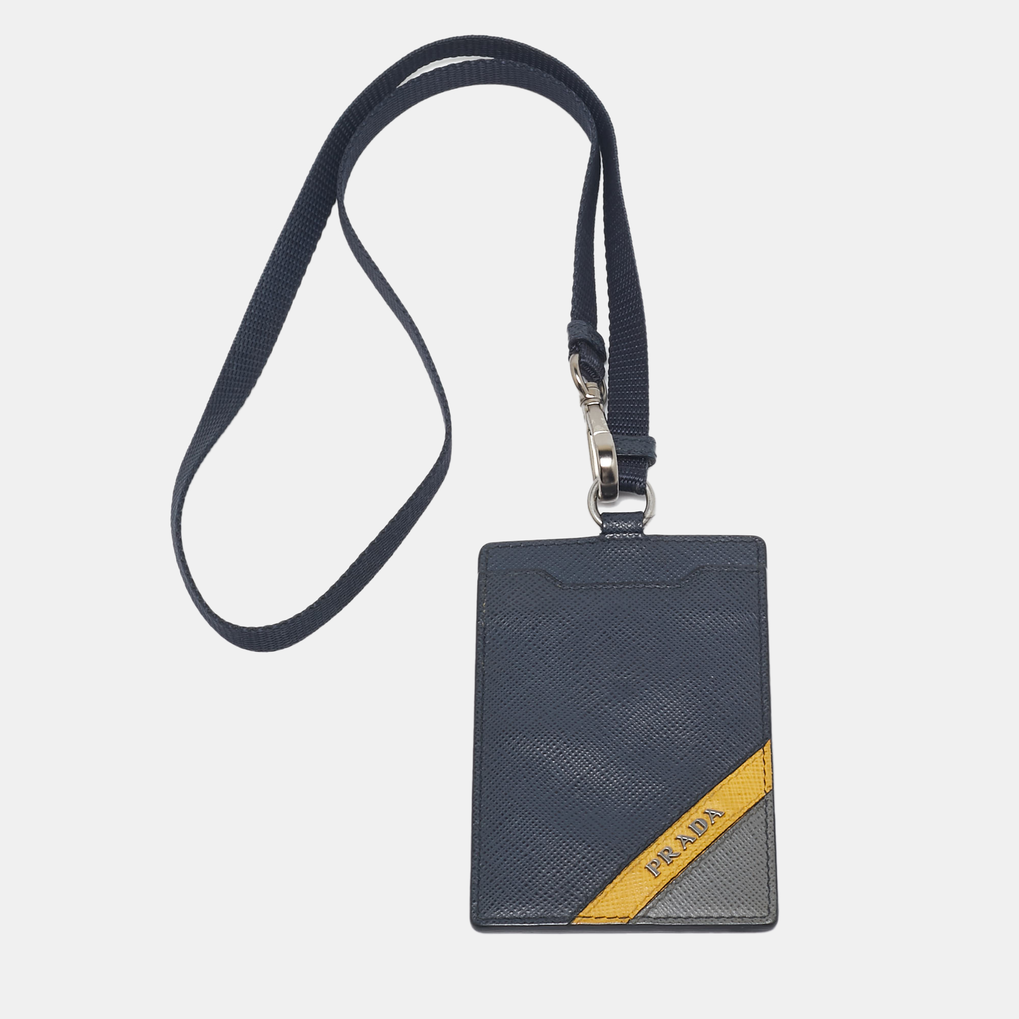 

Prada Multicolor Saffiano Stripe Leather Badge Holder, Blue