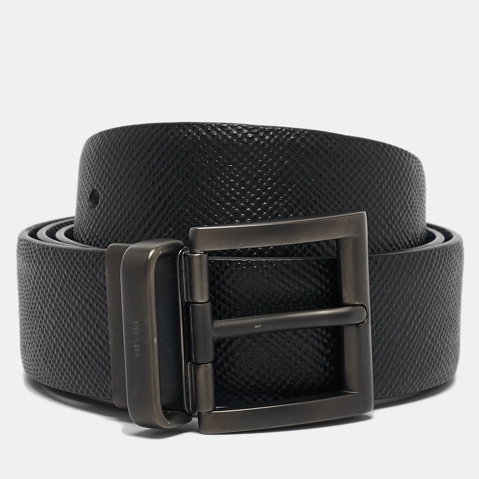 

Prada Black/Navy Blue Saffiano Leather Reversible Buckle Belt