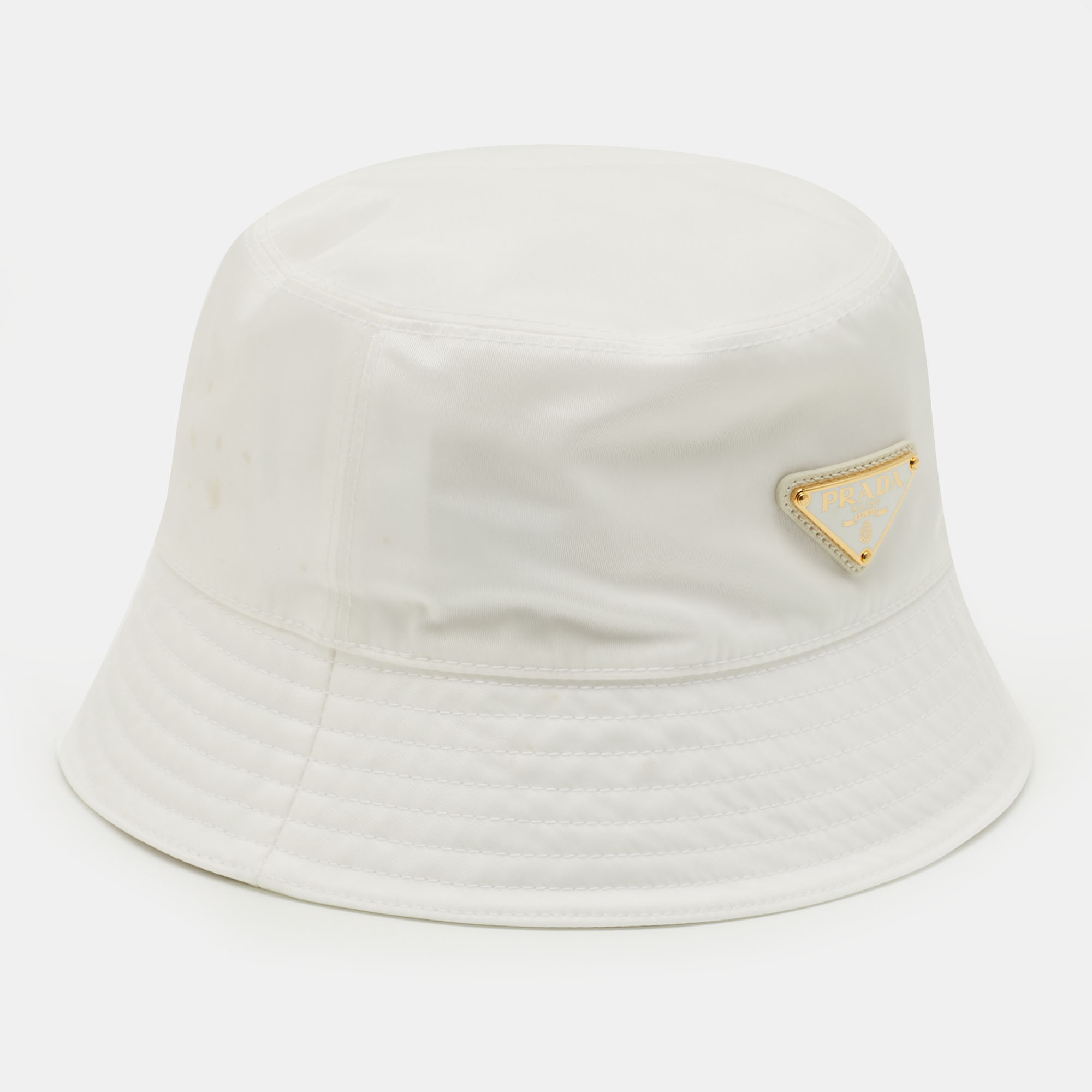 Pre-owned Prada White Re-nylon Bucket Hat S