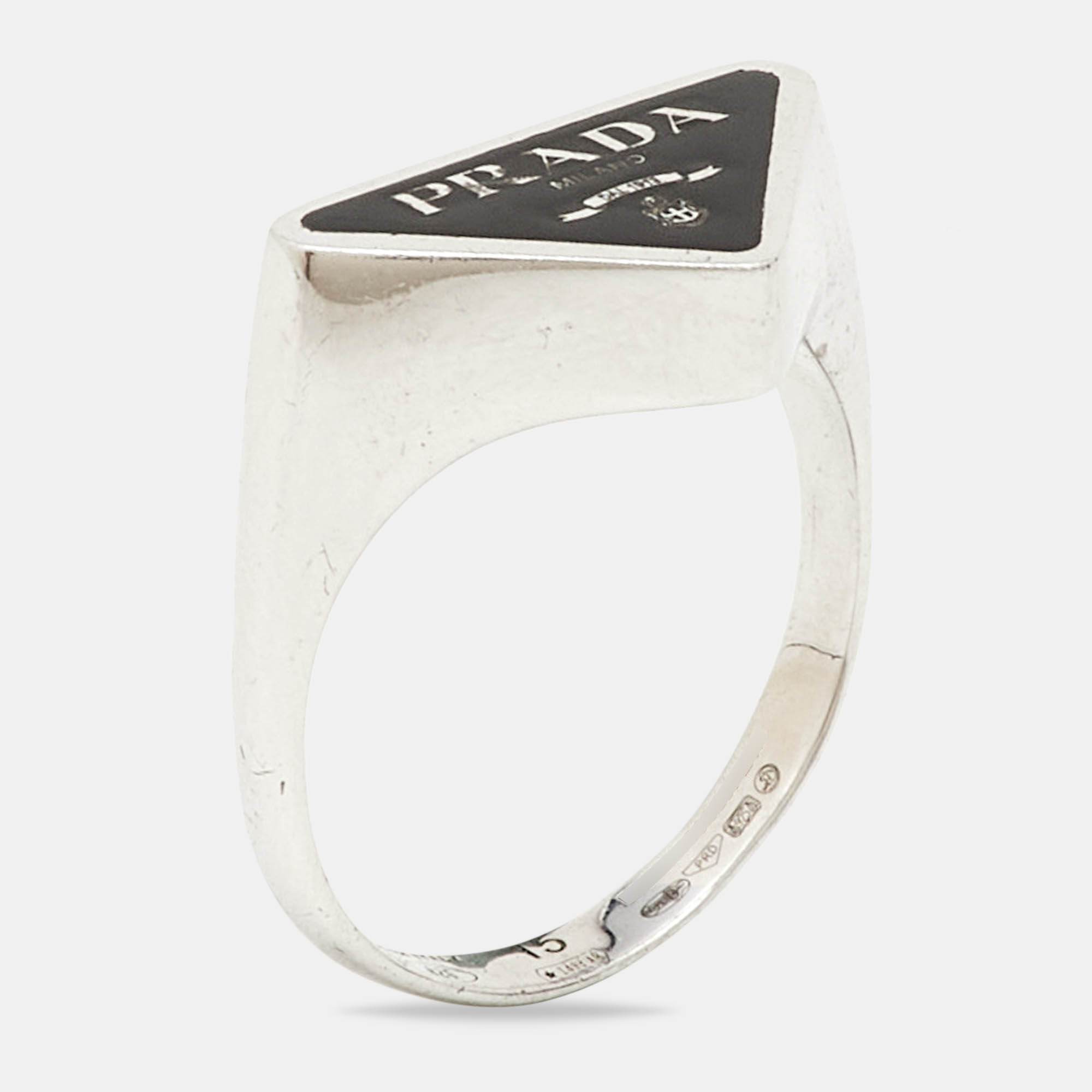 

Prada Symbole Enamel Sterling Silver Ring Size