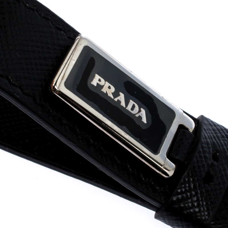 

Prada Black Saffiano Leather Logo Key Chain