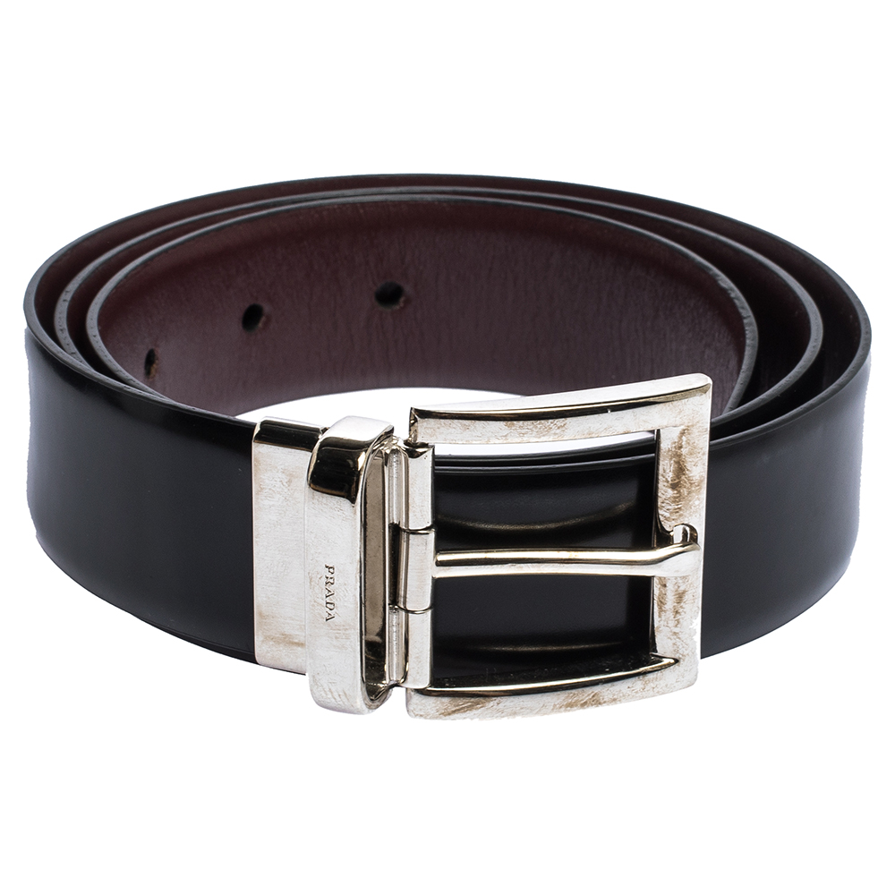 

Prada Back Leather Buckle Belt, Black