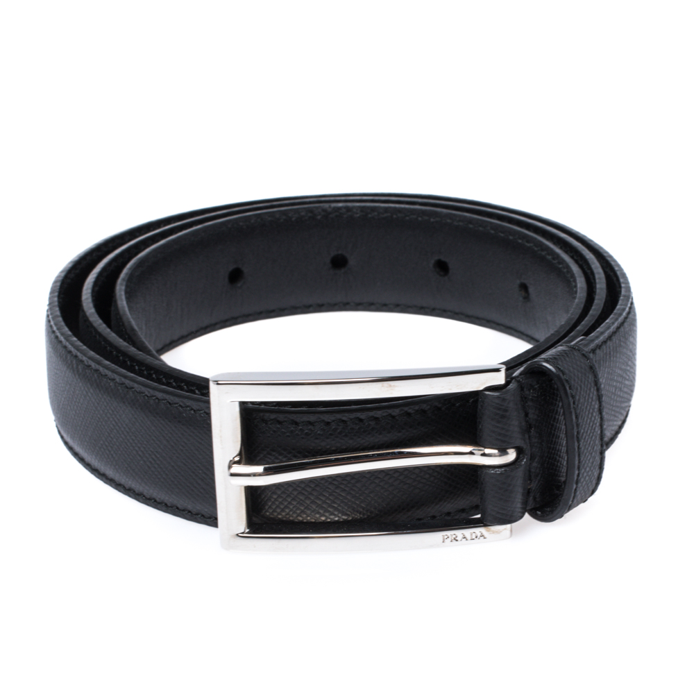 

Prada Black Saffiano Leather Buckle Belt