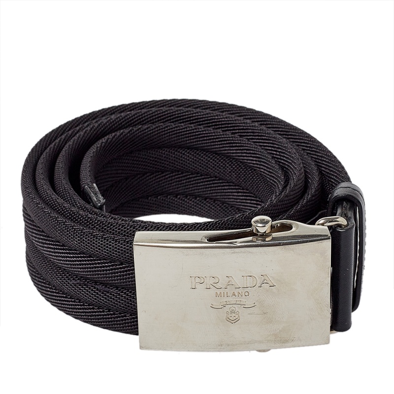 

Prada Black Nylon and Leather Buckle Belt