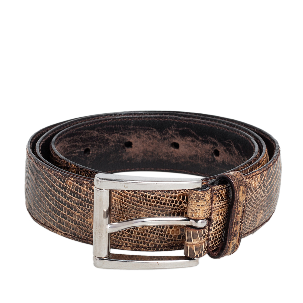

Prada Beige/Brown Lizard Buckle Belt