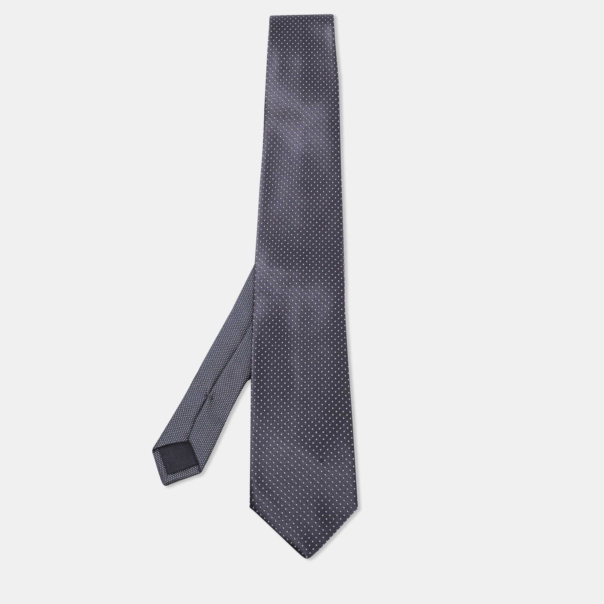 Pre-owned Prada Grey Polka Dot Silk Jacquard Tie