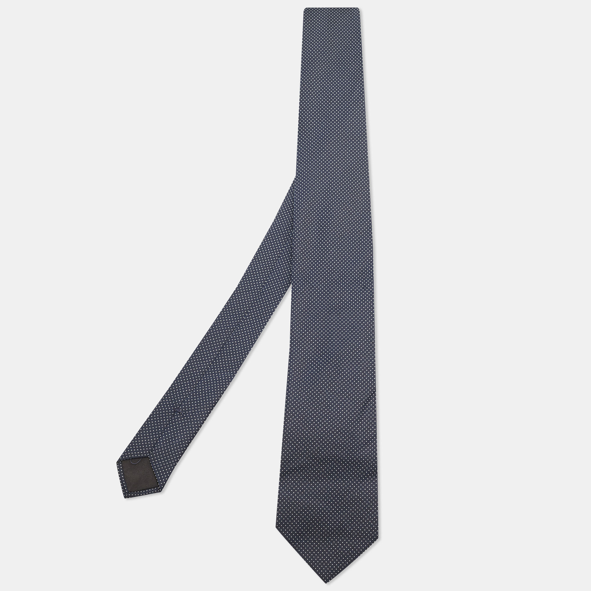 Pre-owned Prada Navy Blue Dotted Silk Slim Tie