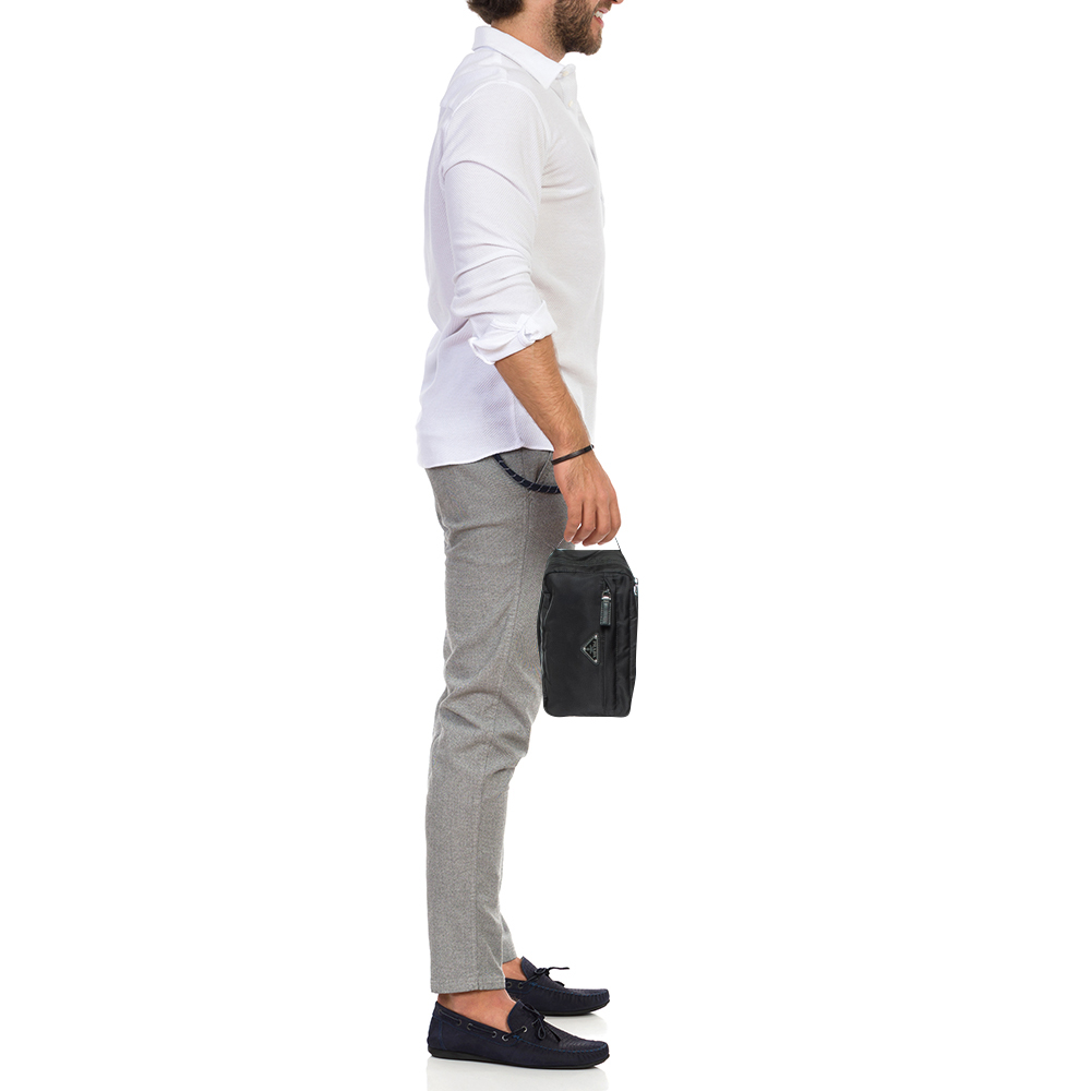 

Prada Black Saffiano Leather and Nylon Logo Travel Pouch
