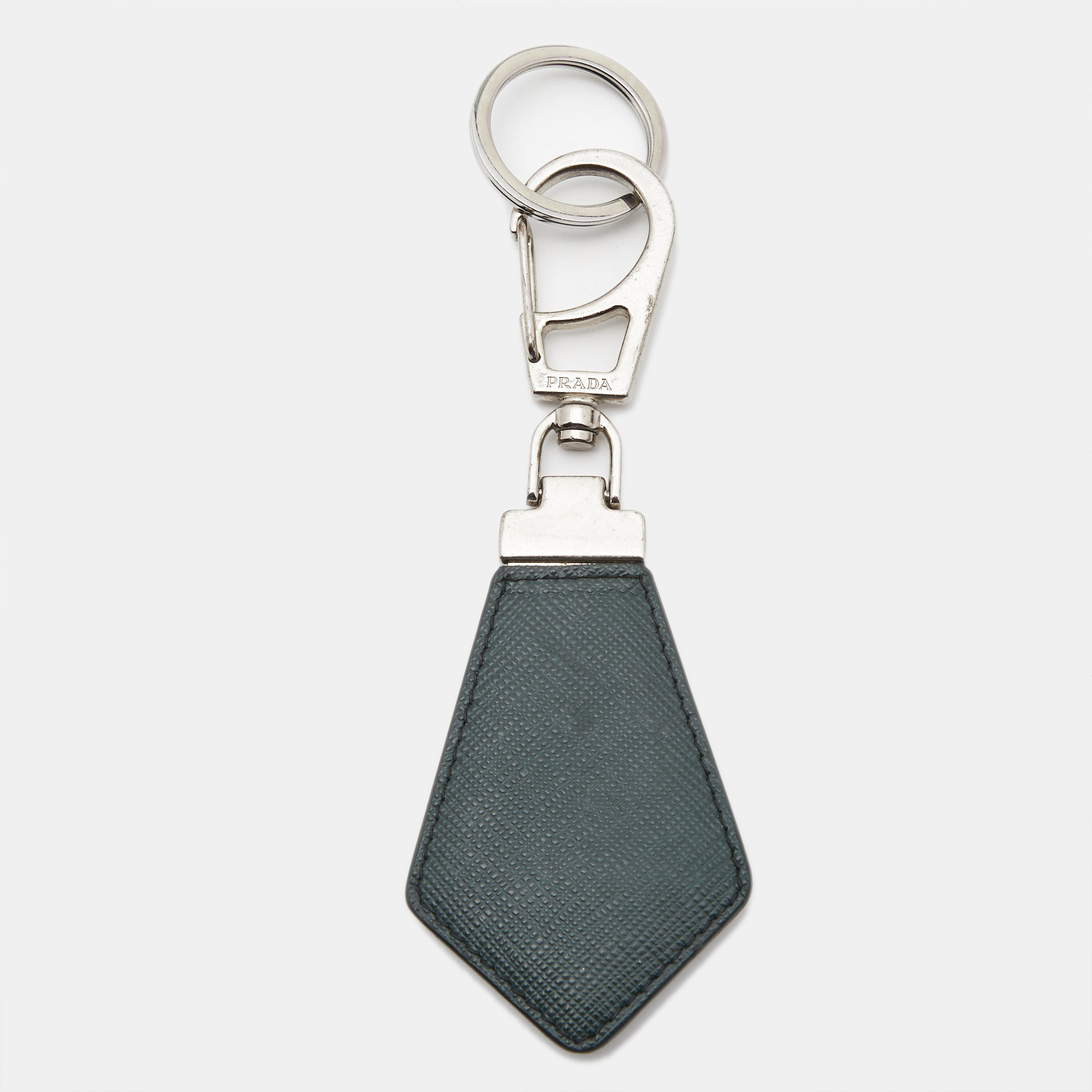

Prada Dark Green Saffiano Leather Logo Key Ring