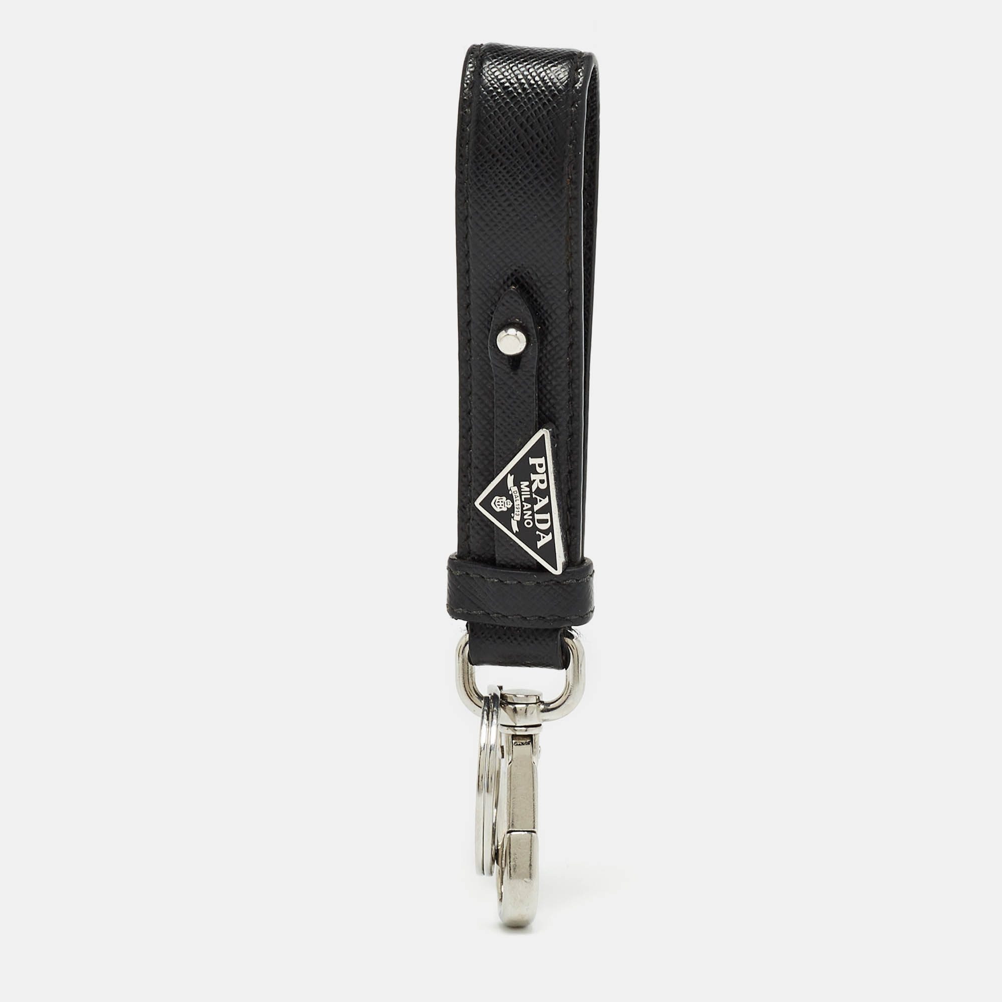 Pre-owned Prada Black Leather Logo Key Chain