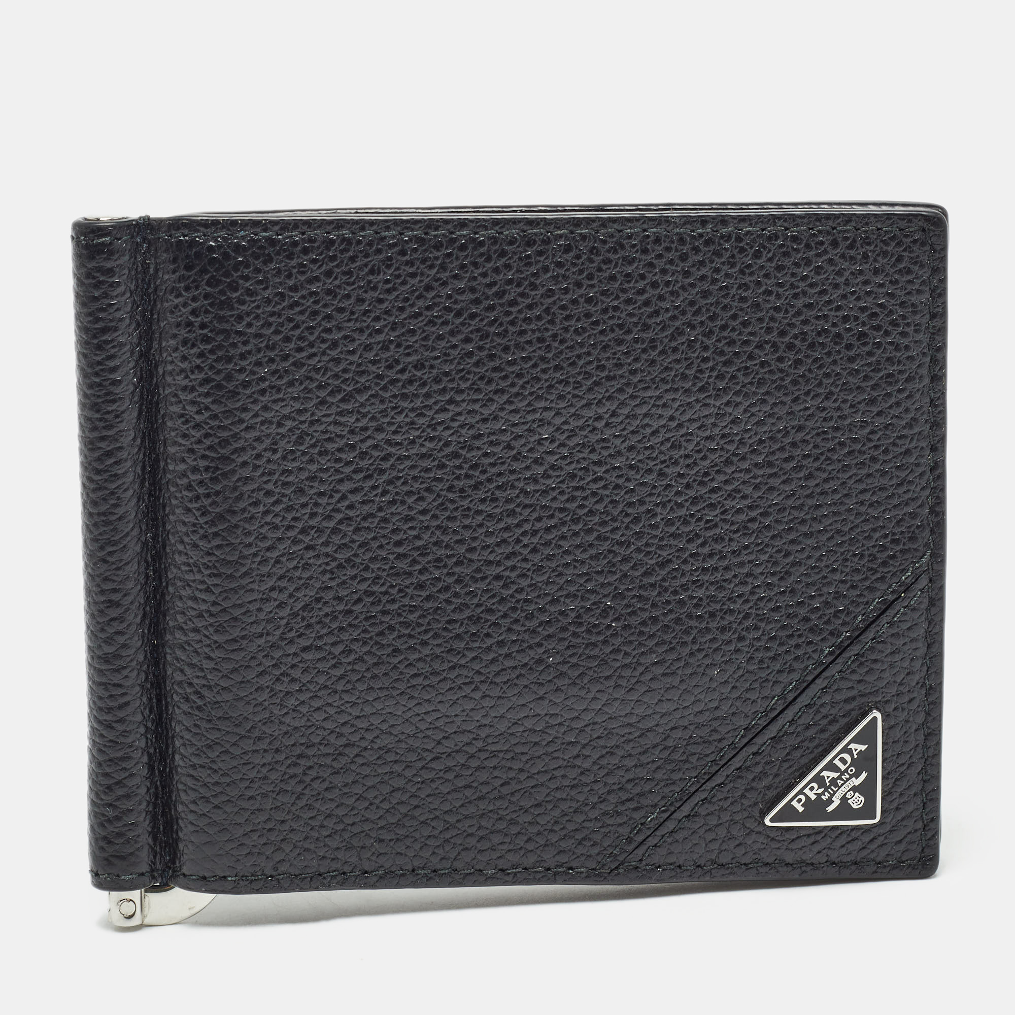 

Prada Black Leather Money Clip Bifold Wallet