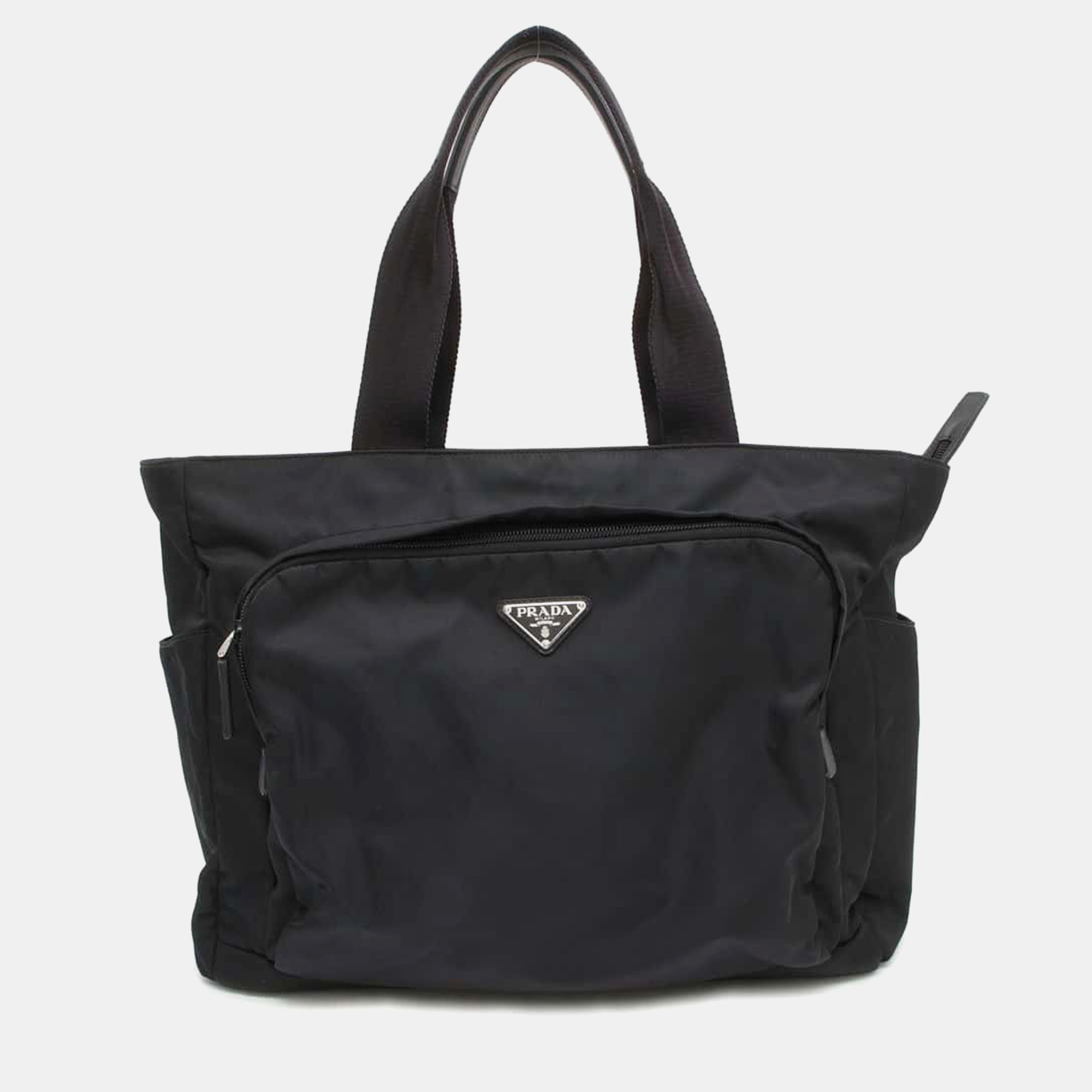 

Prada Black Nylon Leather Tote Bag