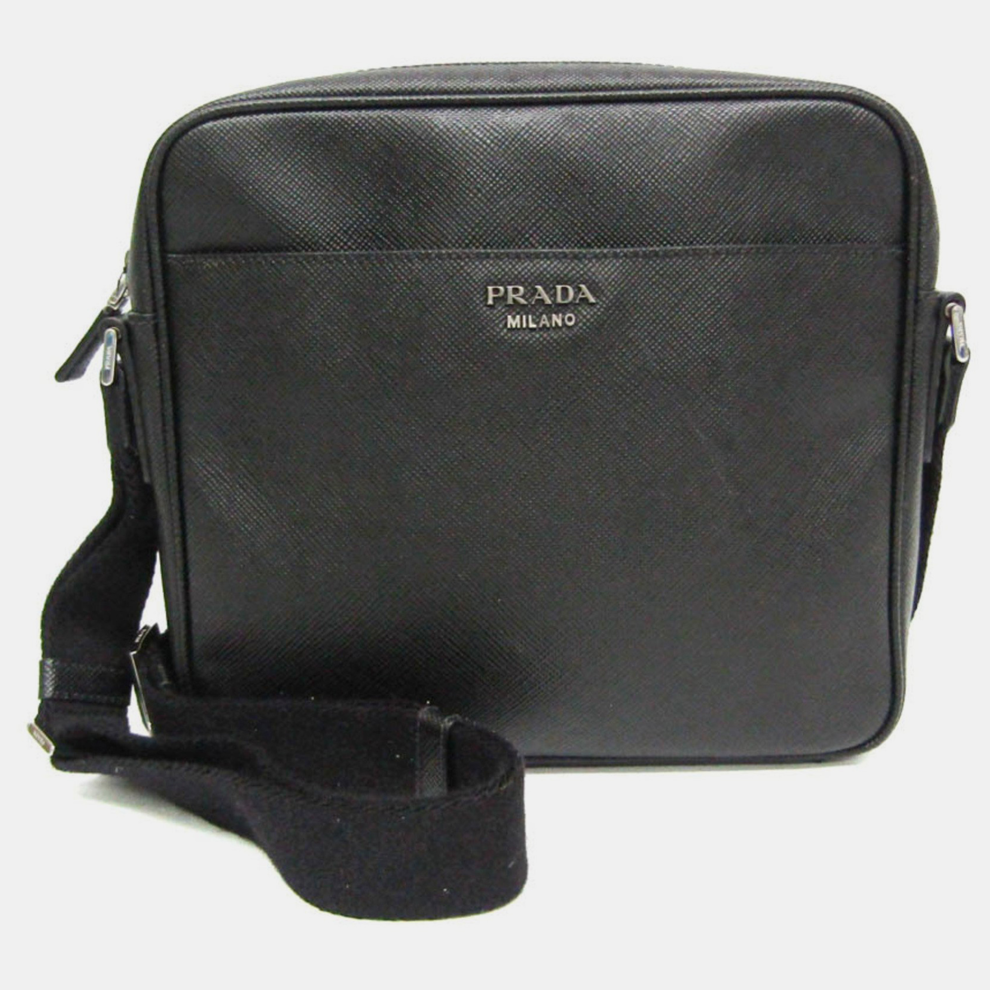 Pre-owned Prada Black Saffiano Leather Small Slit Pocket Messenger Bag