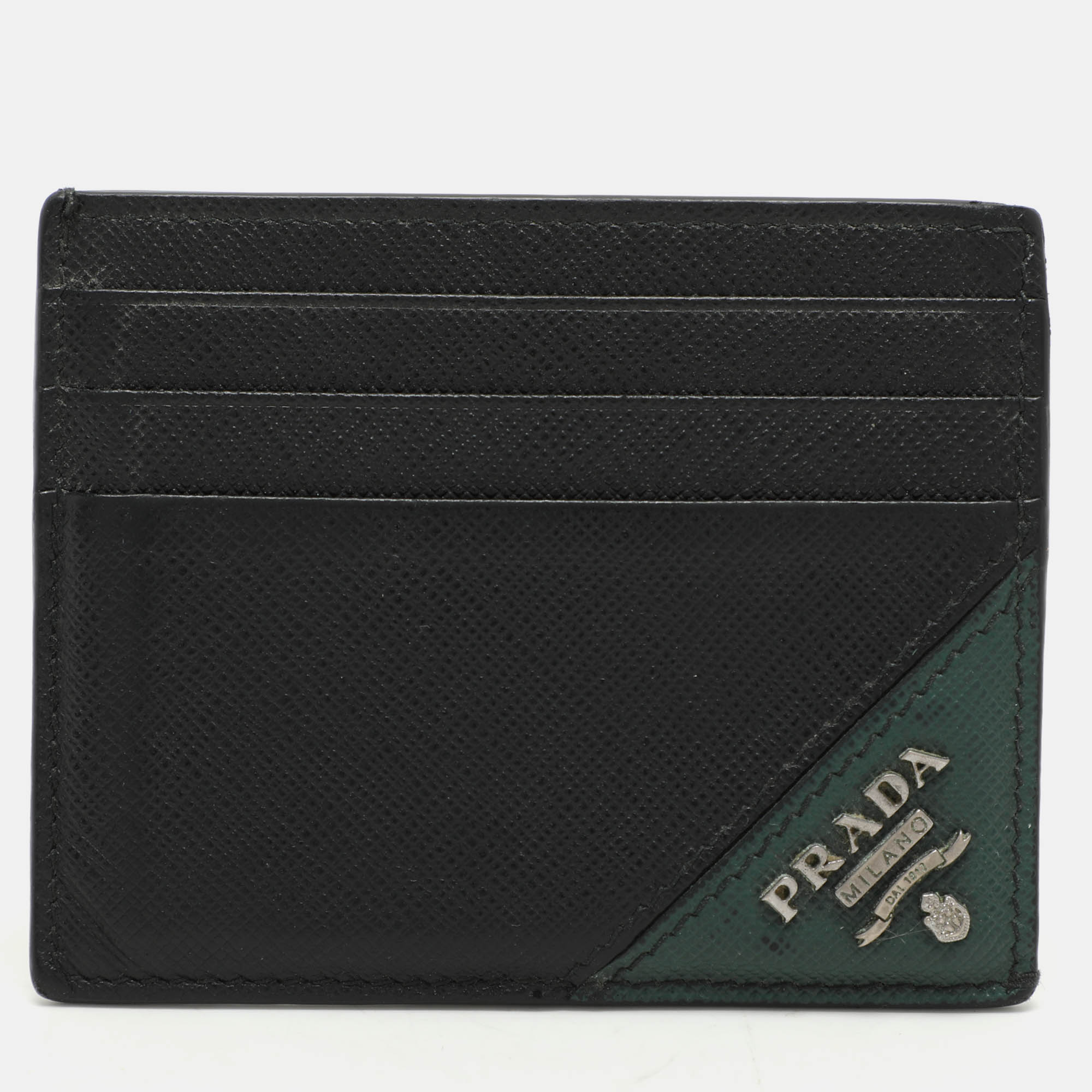 

Prada Black/Green Leather Logo Card Holder