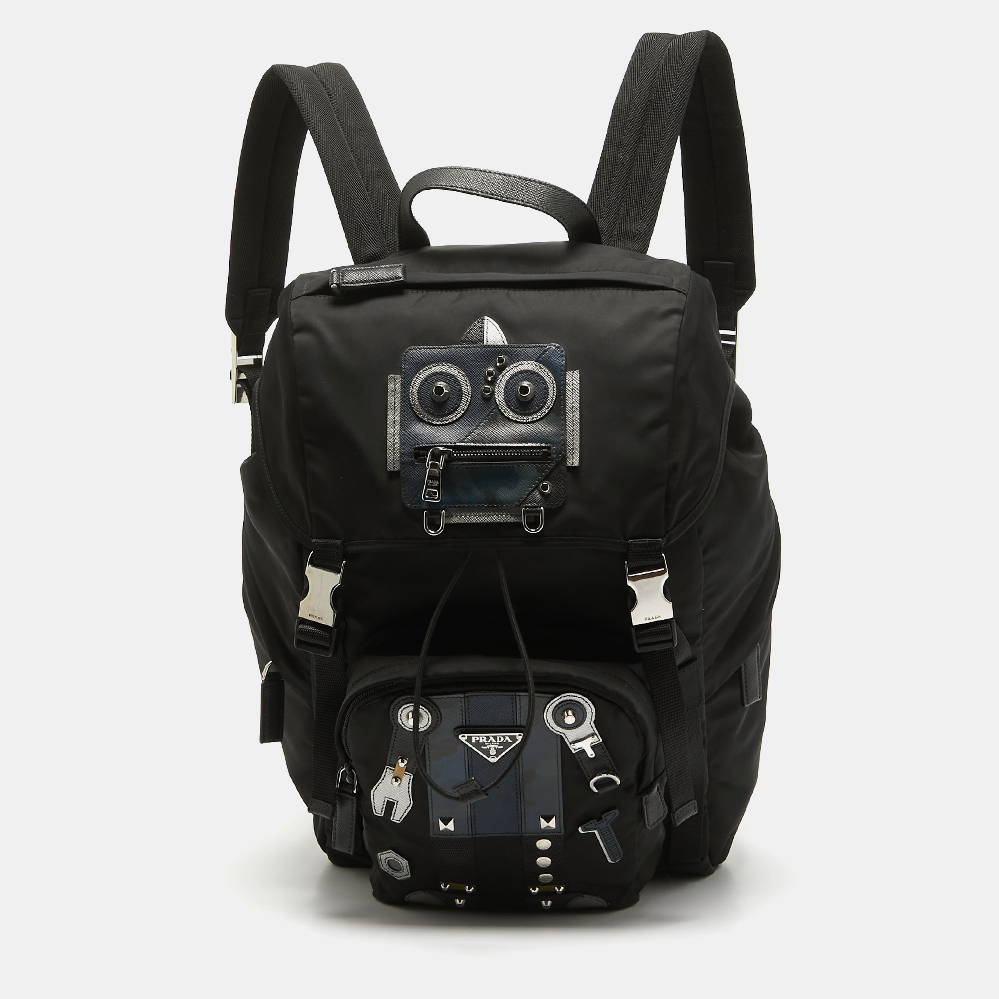 

Prada Black Nylon Robot Drawstring Backpack