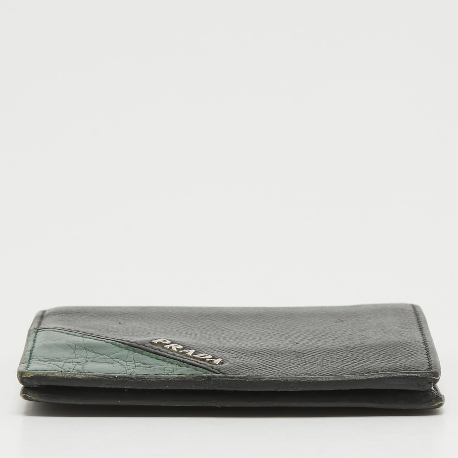 Prada Black/Green Leather and Croc Logo Bifold Wallet 