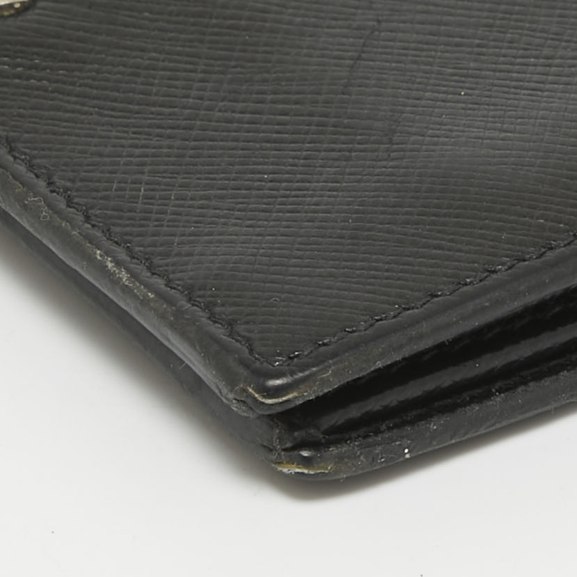 Prada Black/Green Leather and Croc Logo Bifold Wallet 