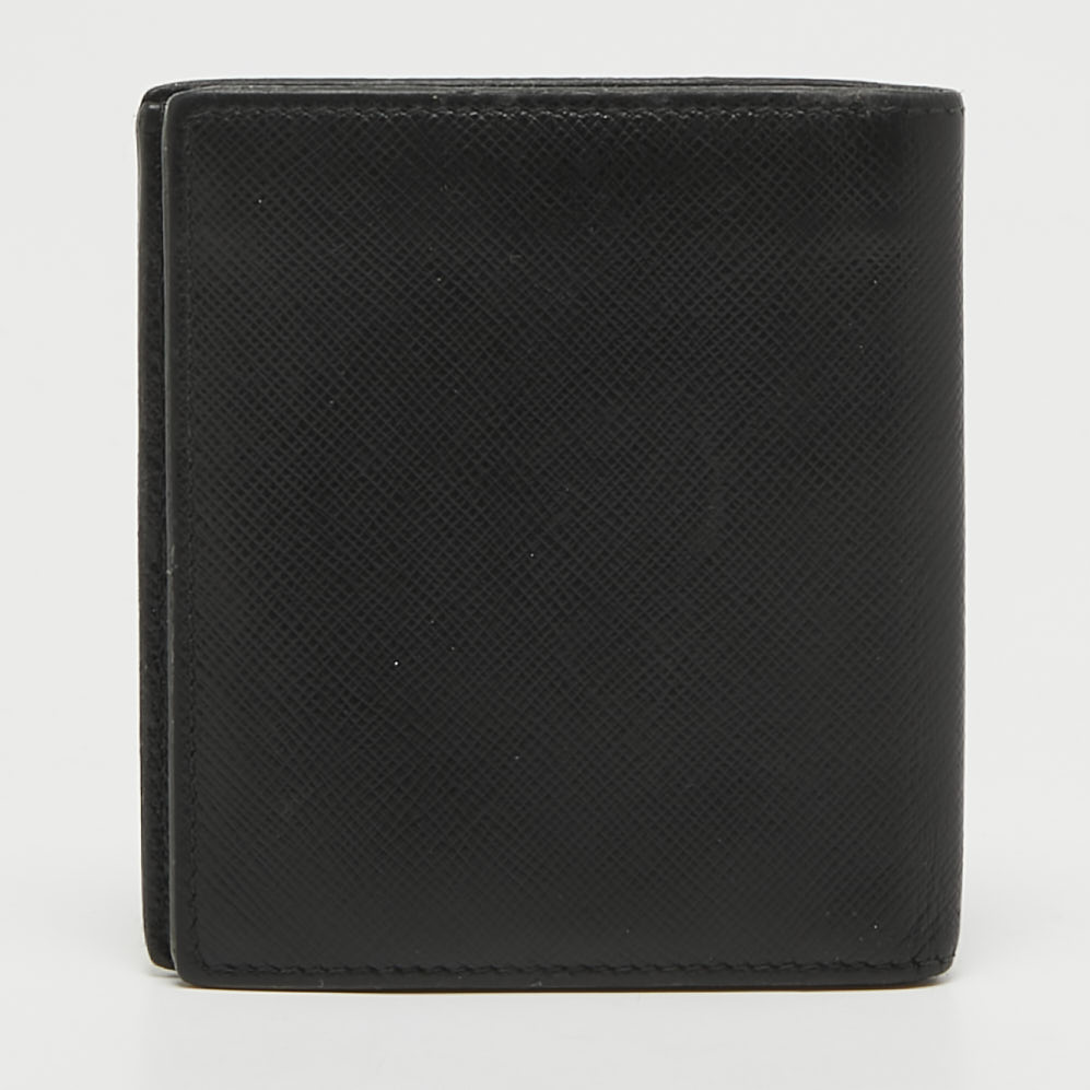 Prada Black/Green Leather and Croc Logo Bifold Wallet 