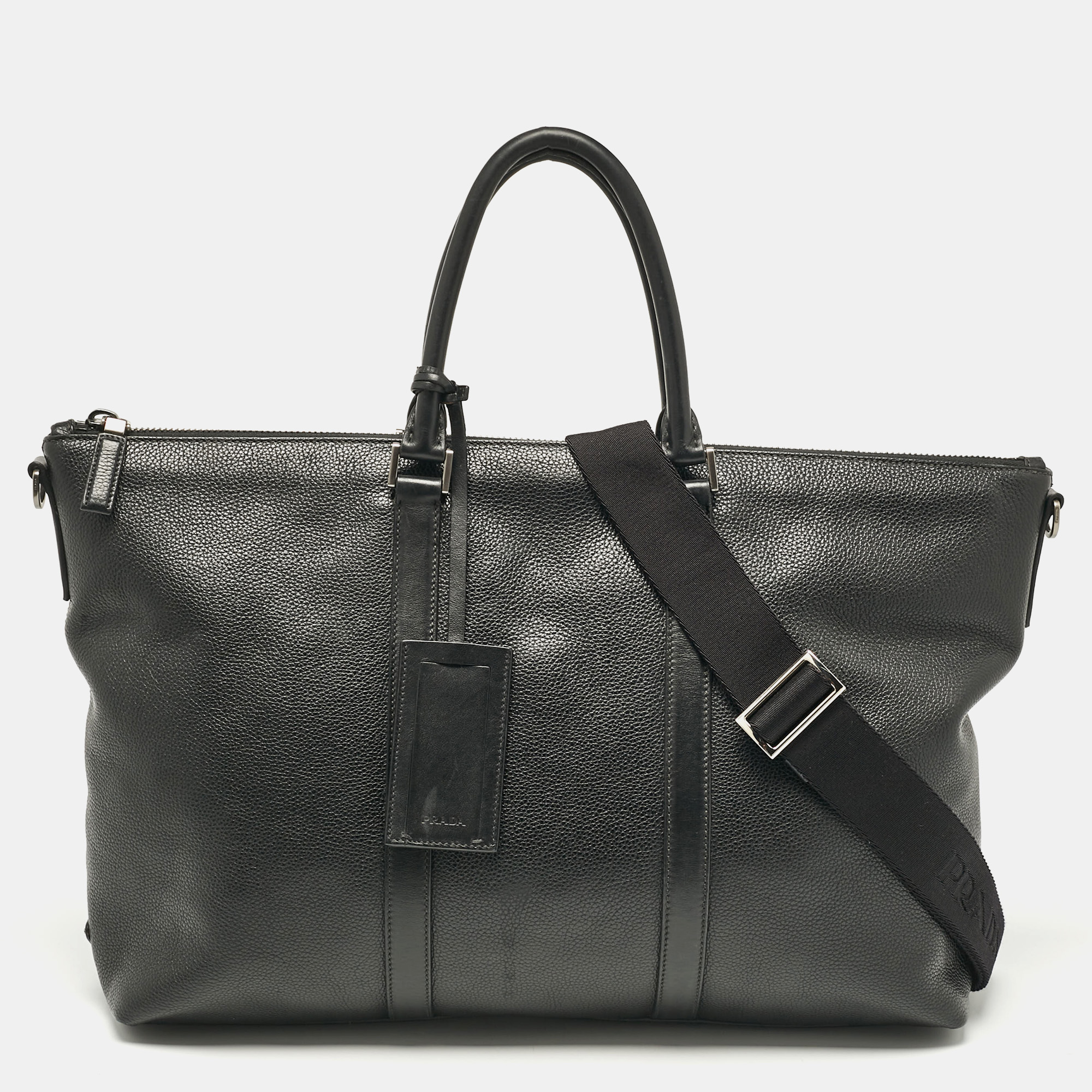 

Prada Black Leather Weekender Bag