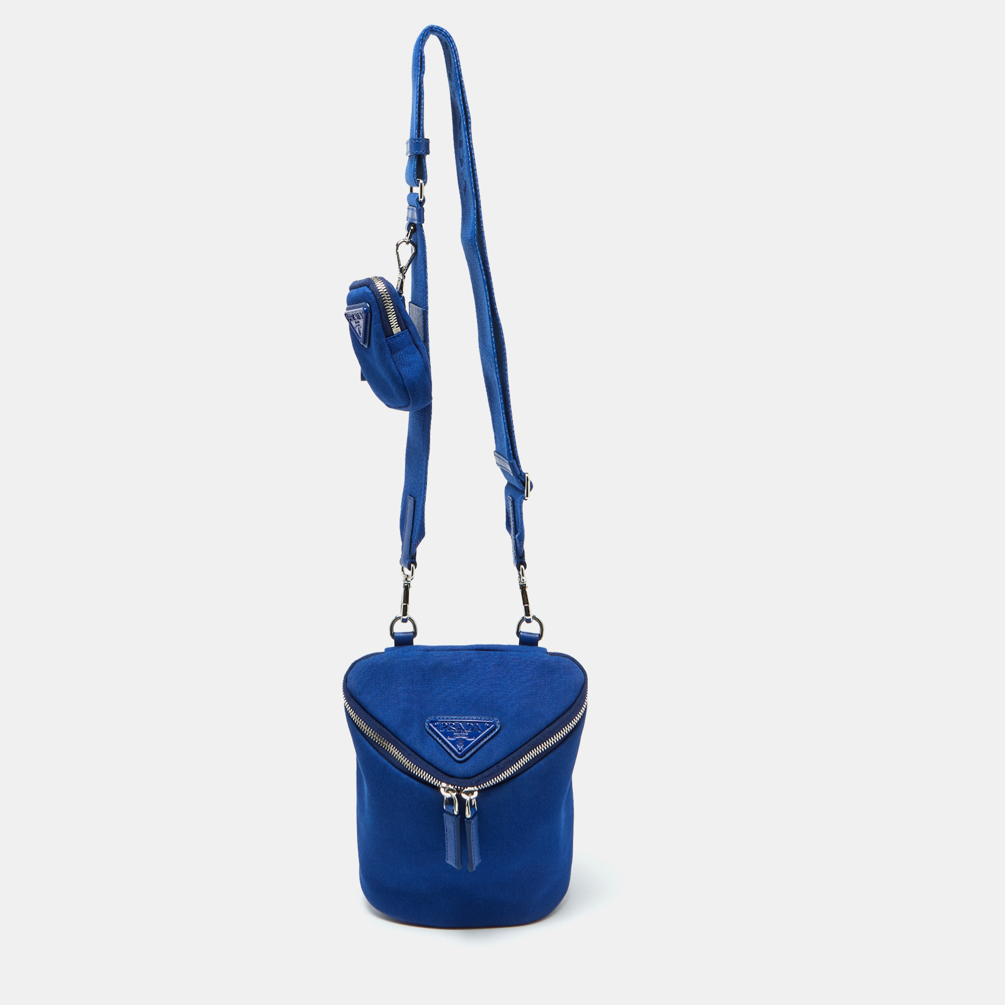 

Prada Blue Canvas Triangle Logo Crossbody Bag