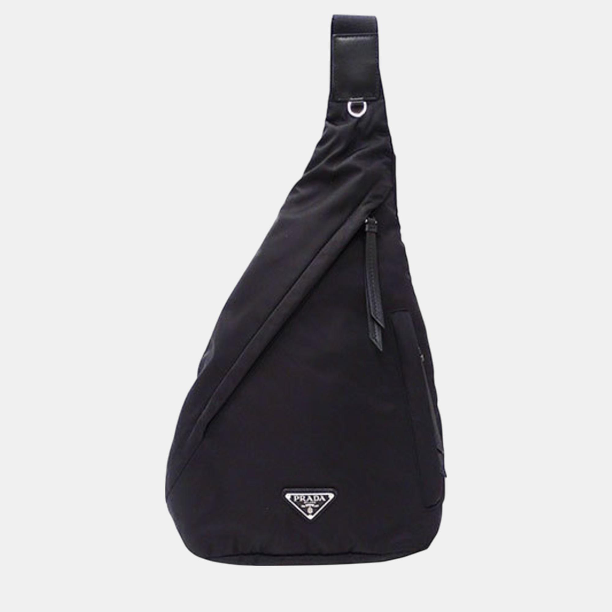 

Prada Body Bag Waist Nylon Re-Nylon Leather Backpack Black