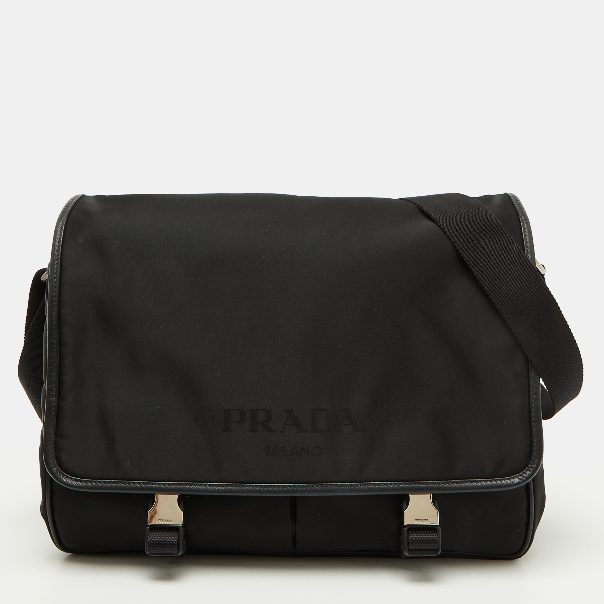 Pre-owned Prada Black Nylon Flap Messenger Bag