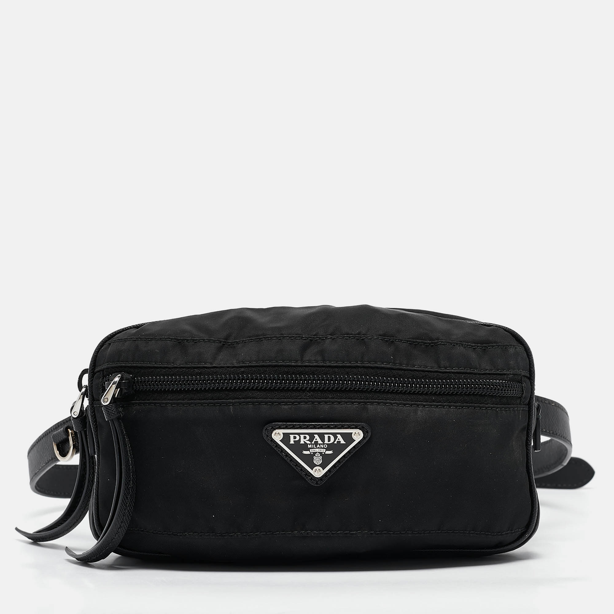 

Prada Black Leather and Nylon Front Pocket Belt Bag