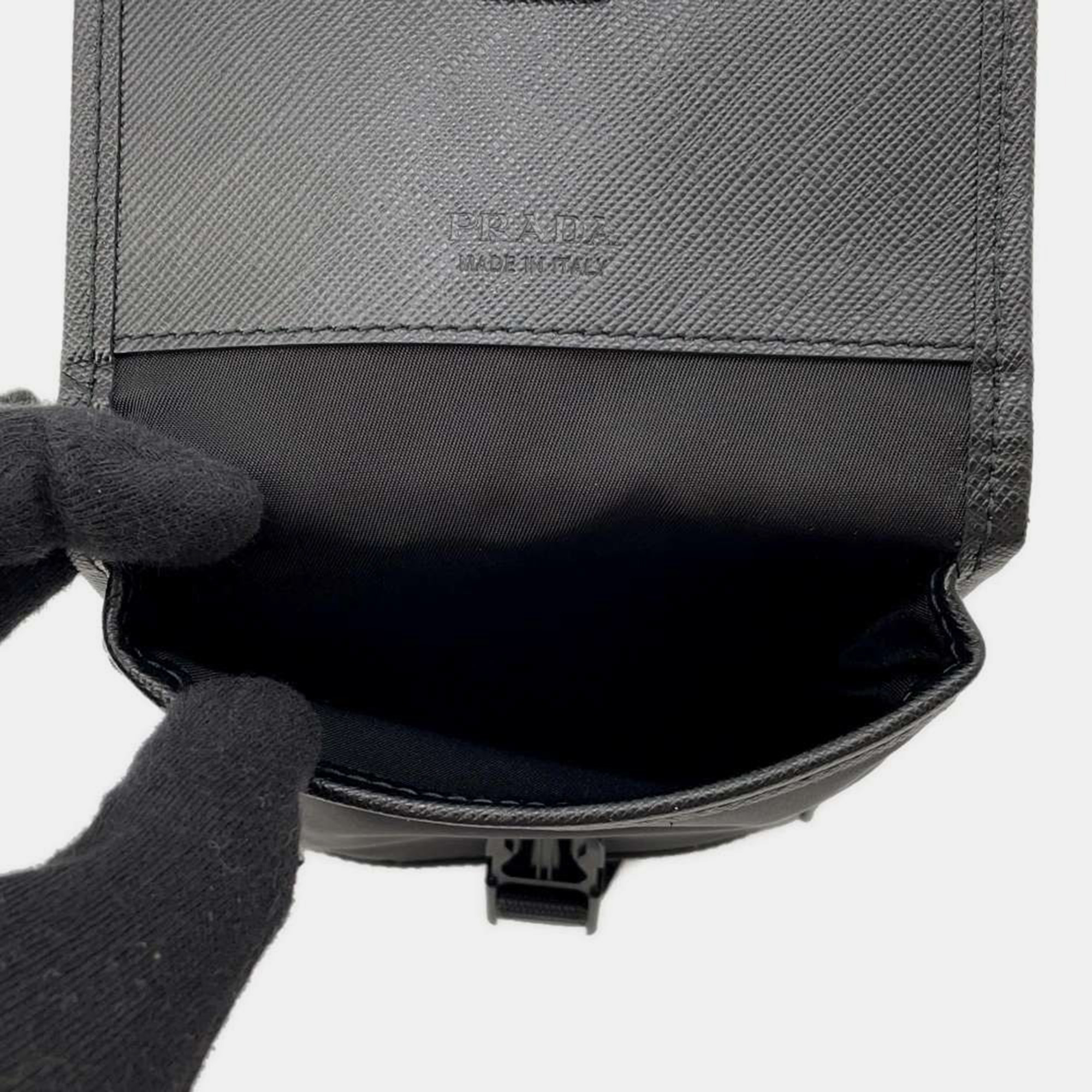 Prada Black Nylon Leather Phone Holder 