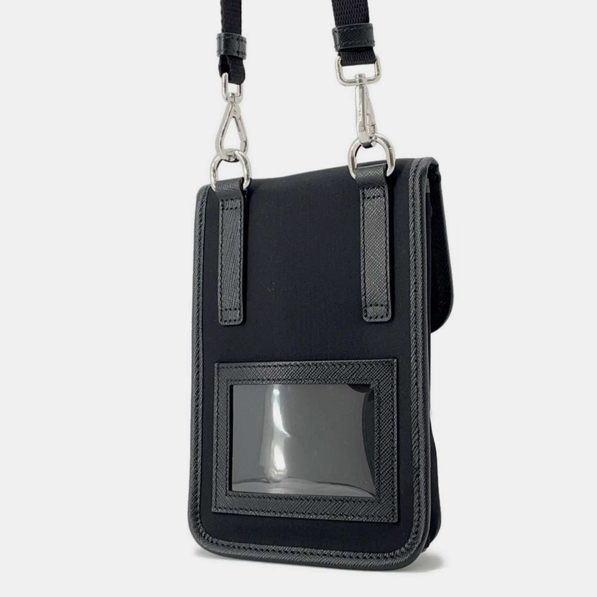 Prada Black Nylon Leather Phone Holder 