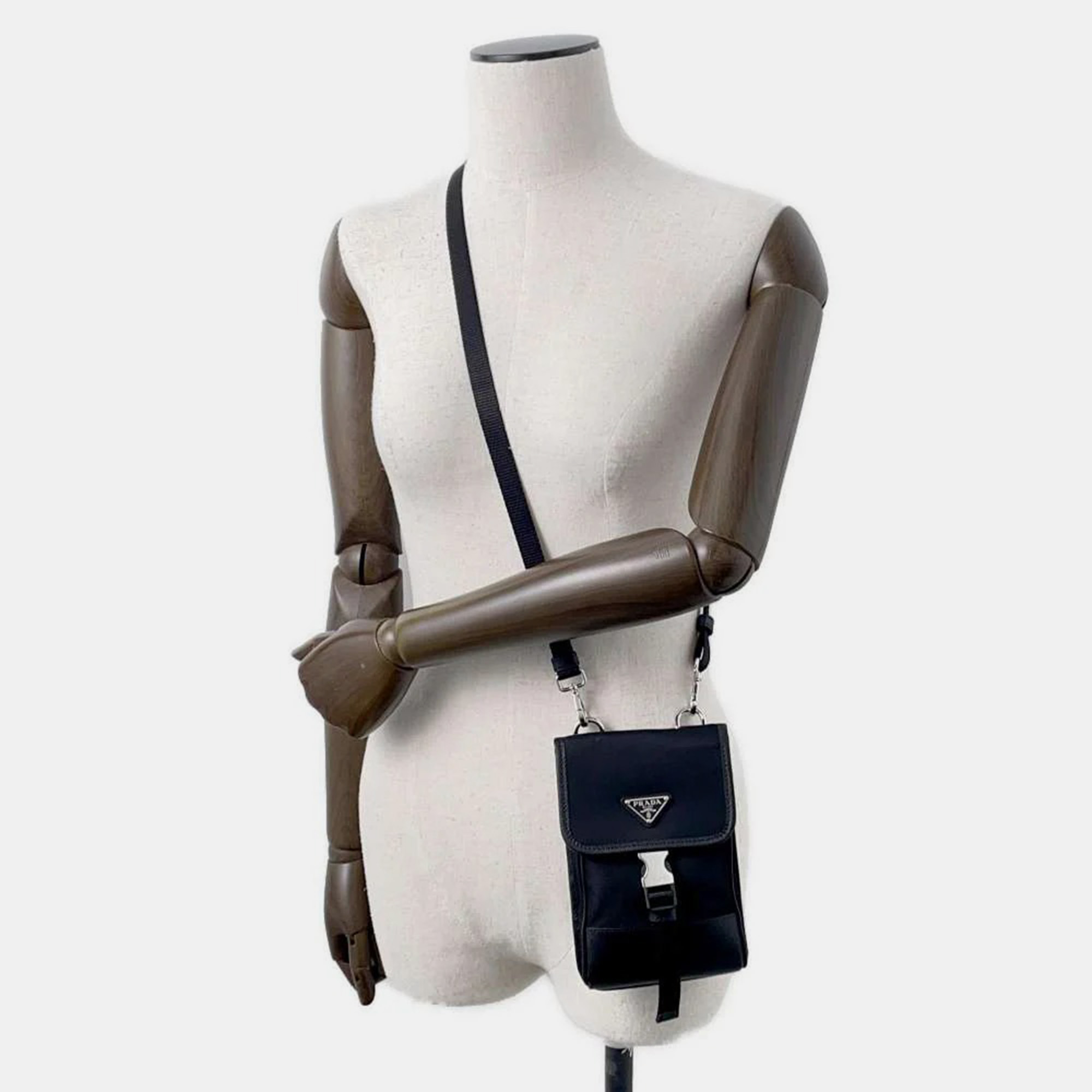 Prada Black Nylon Leather Phone Holder 