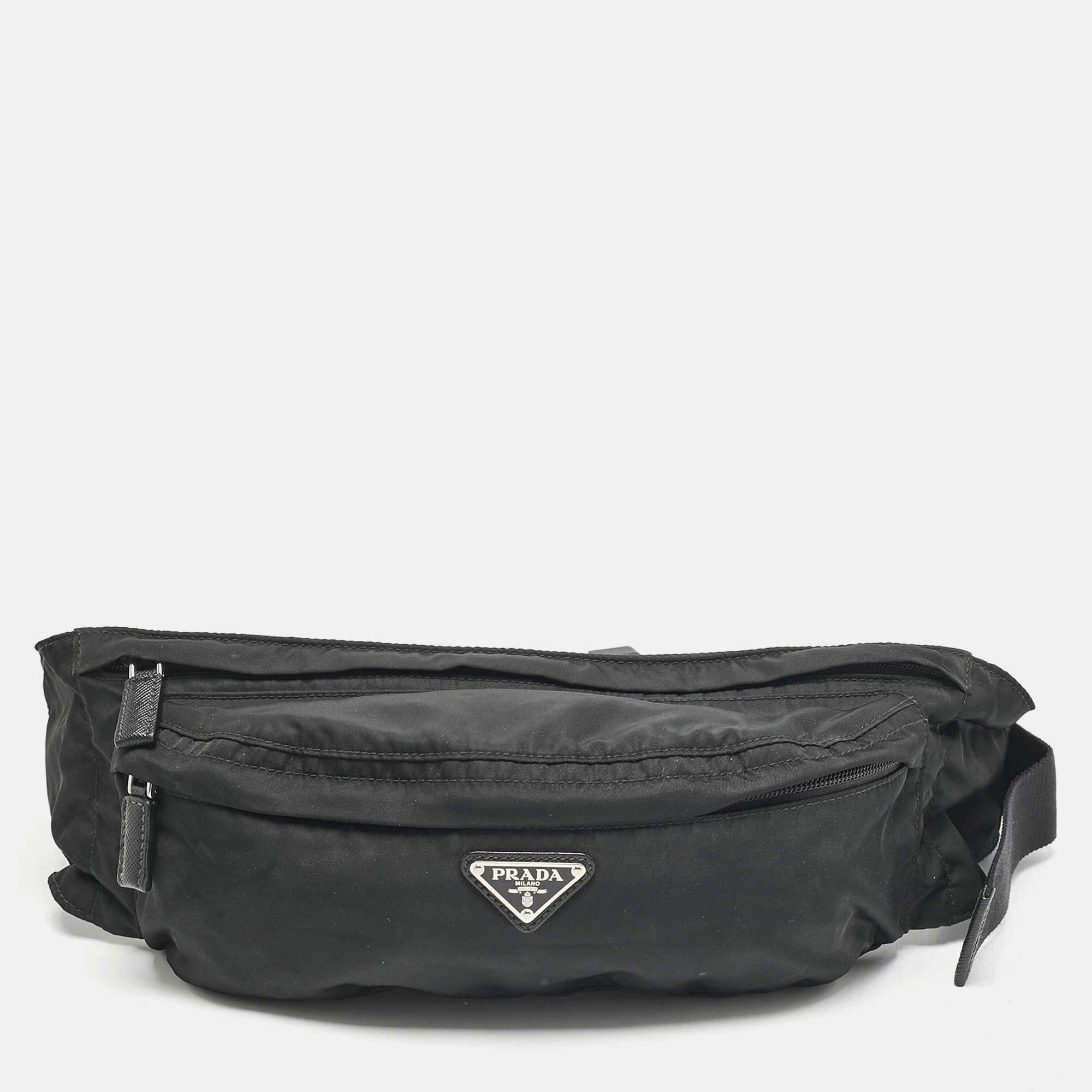

Prada Black Nylon Double Zip Belt Bag