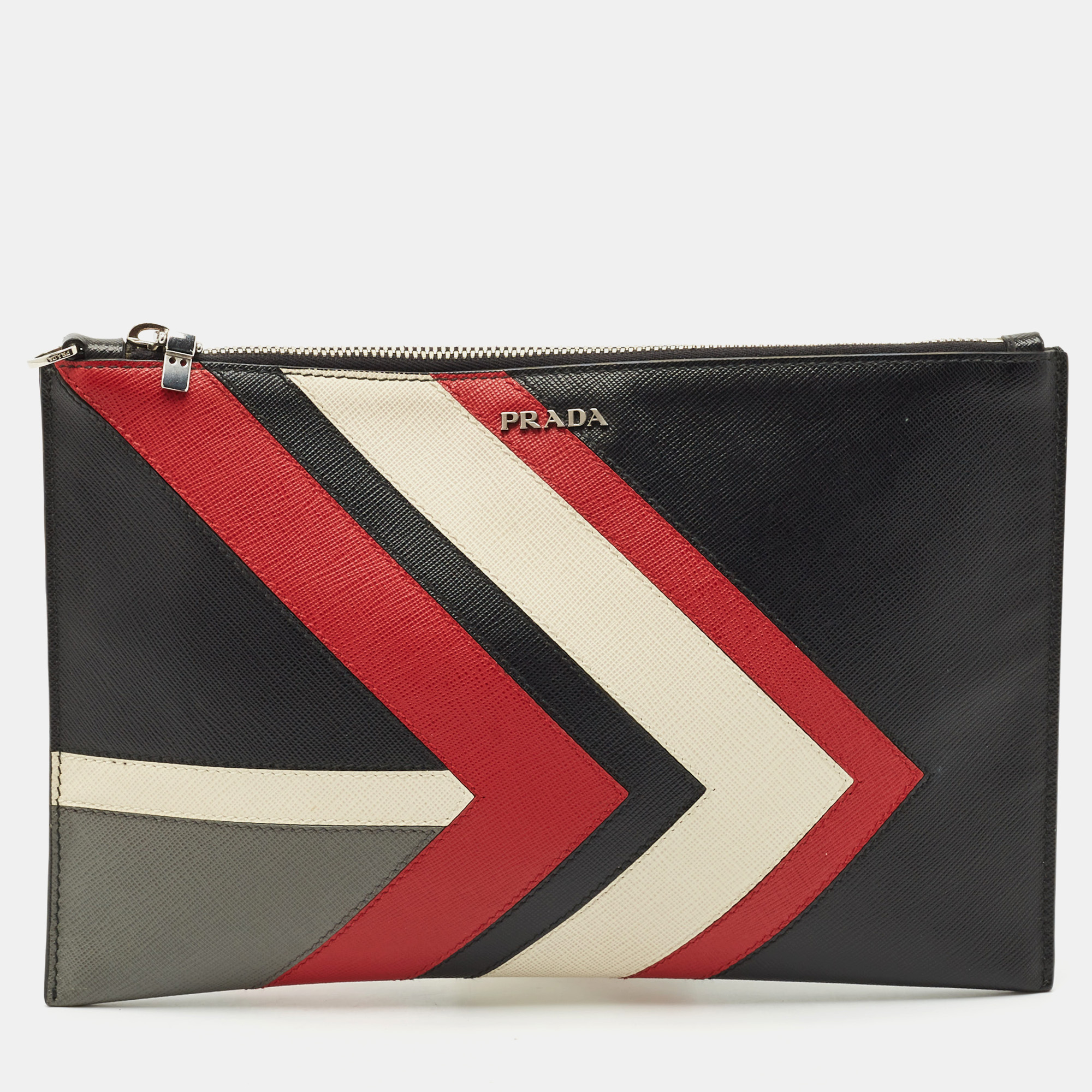 

Prada Tricolor Leather Zip Flat Pouch, Multicolor