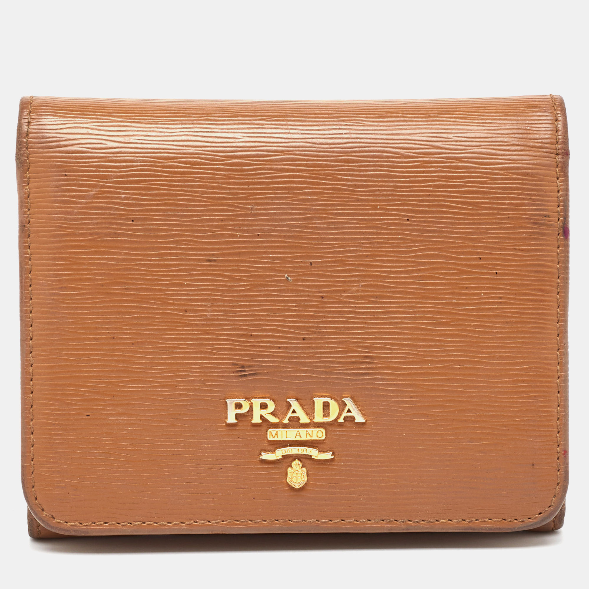 

Prada Tan Vittello Move Leather Trifold Wallet