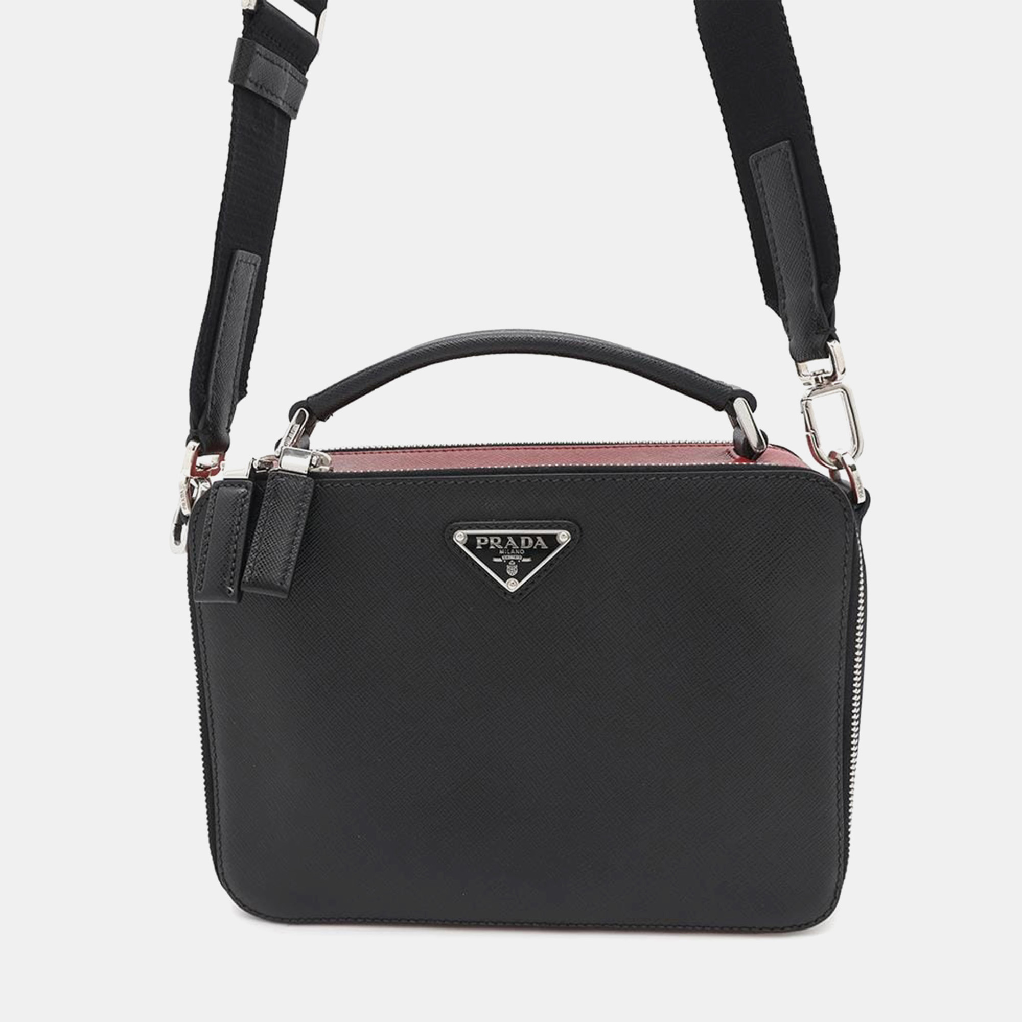 

Prada Brique 2Way Shoulder Bag Black/Red Saffiano Leather