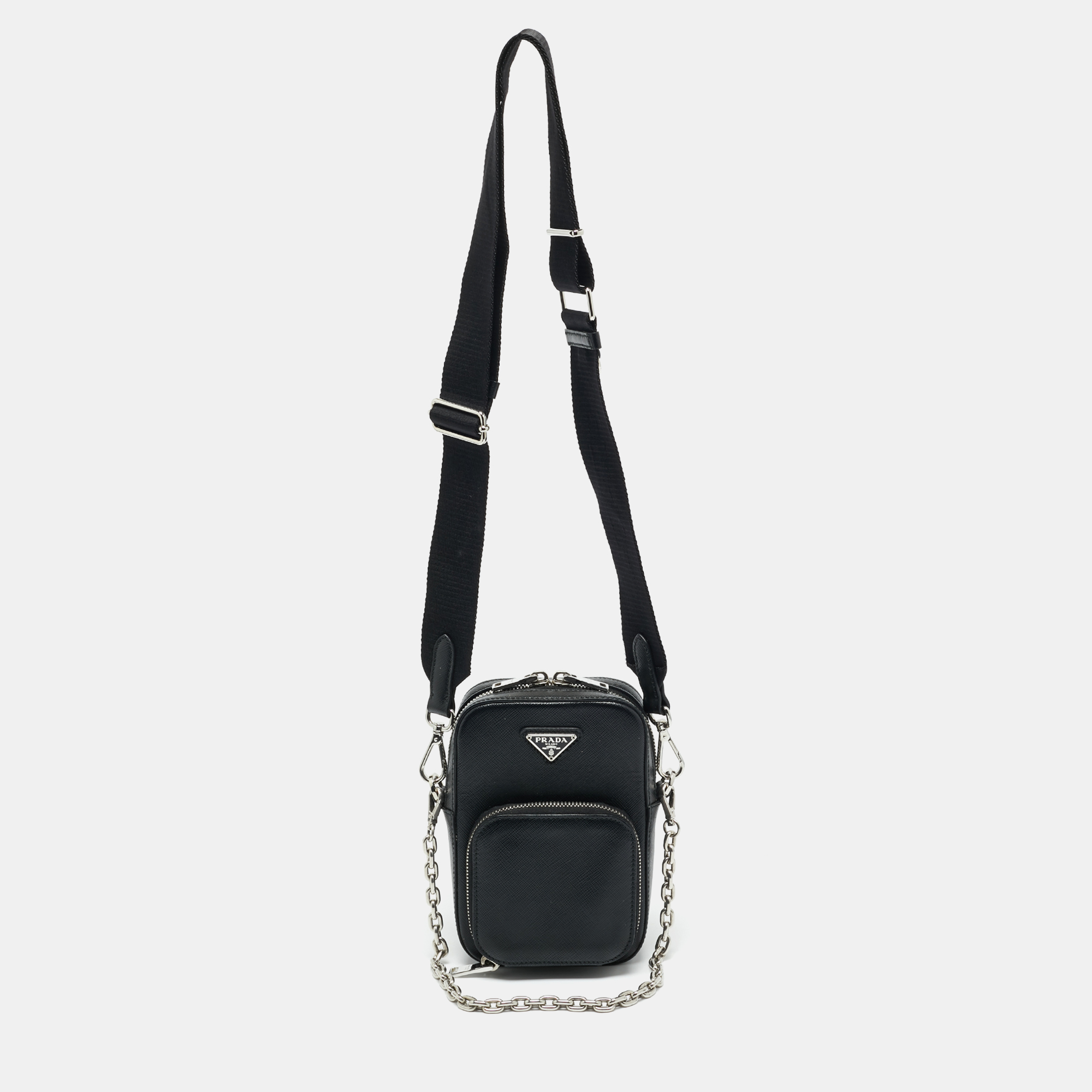 

Prada Black Saffiano Lux Leather Phone Crossbody Bag
