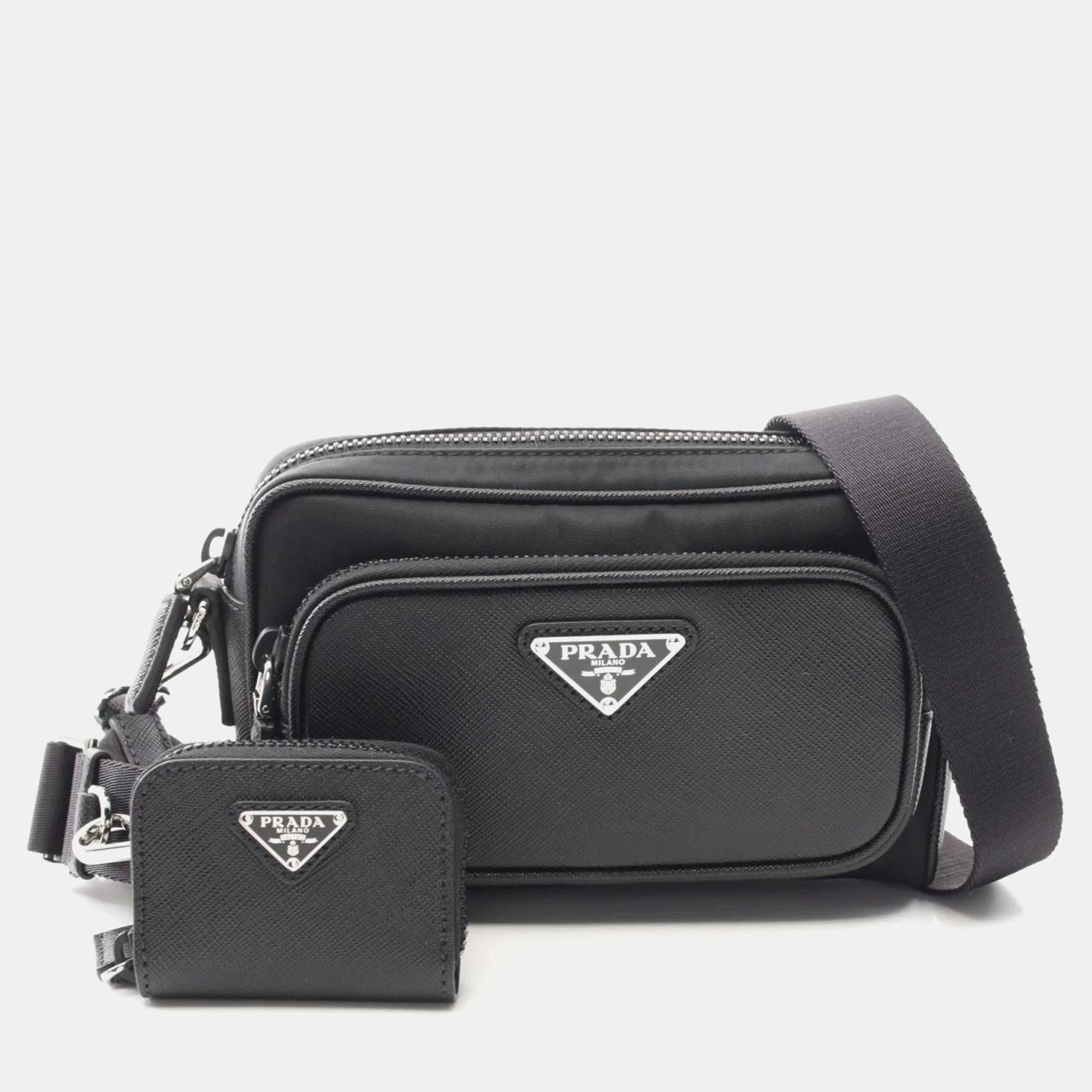 

Prada Tessuto + Saffiano Shoulder Bag Nylon Saffiano Leather Black