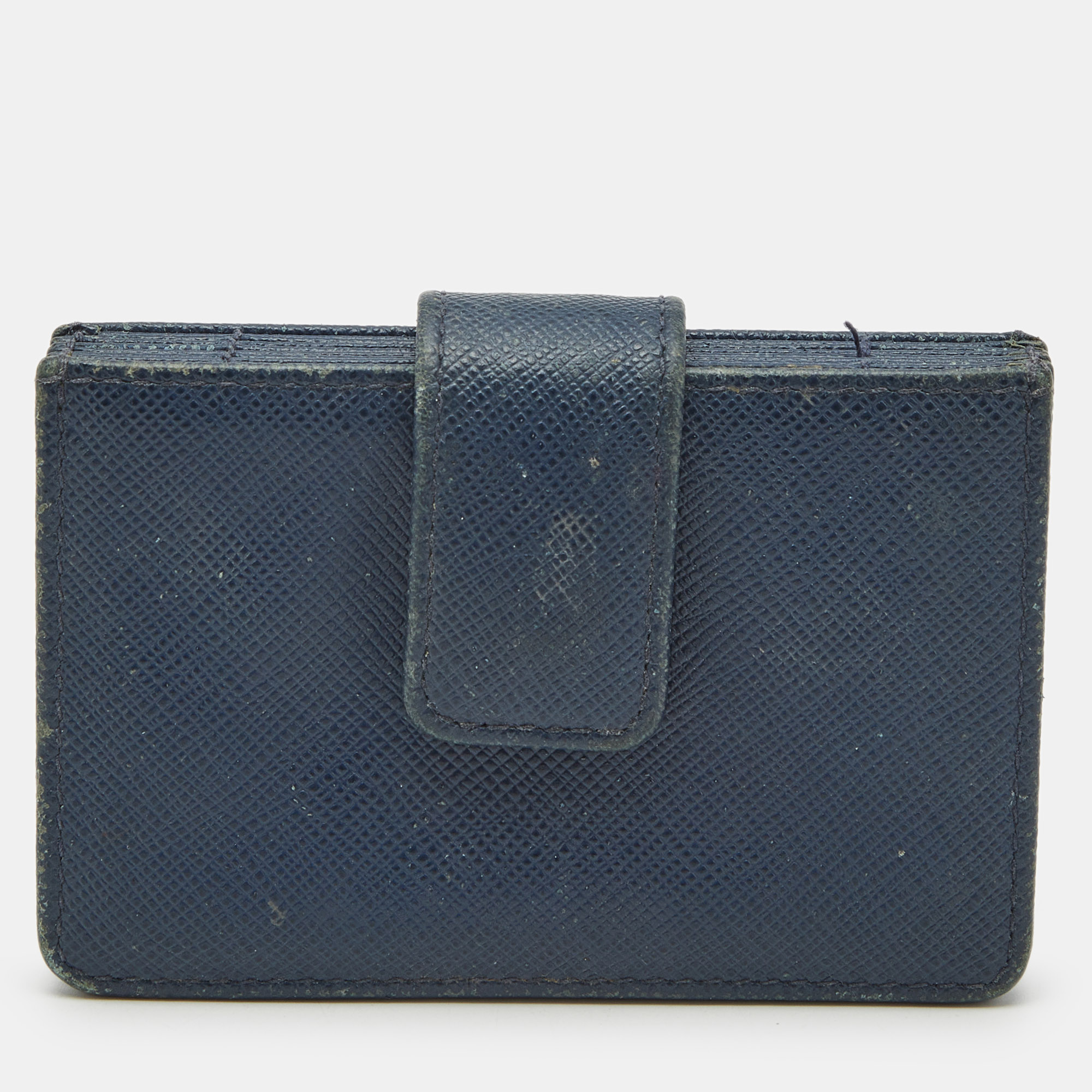 

Prada Navy Blue Leather Flap Card Holder